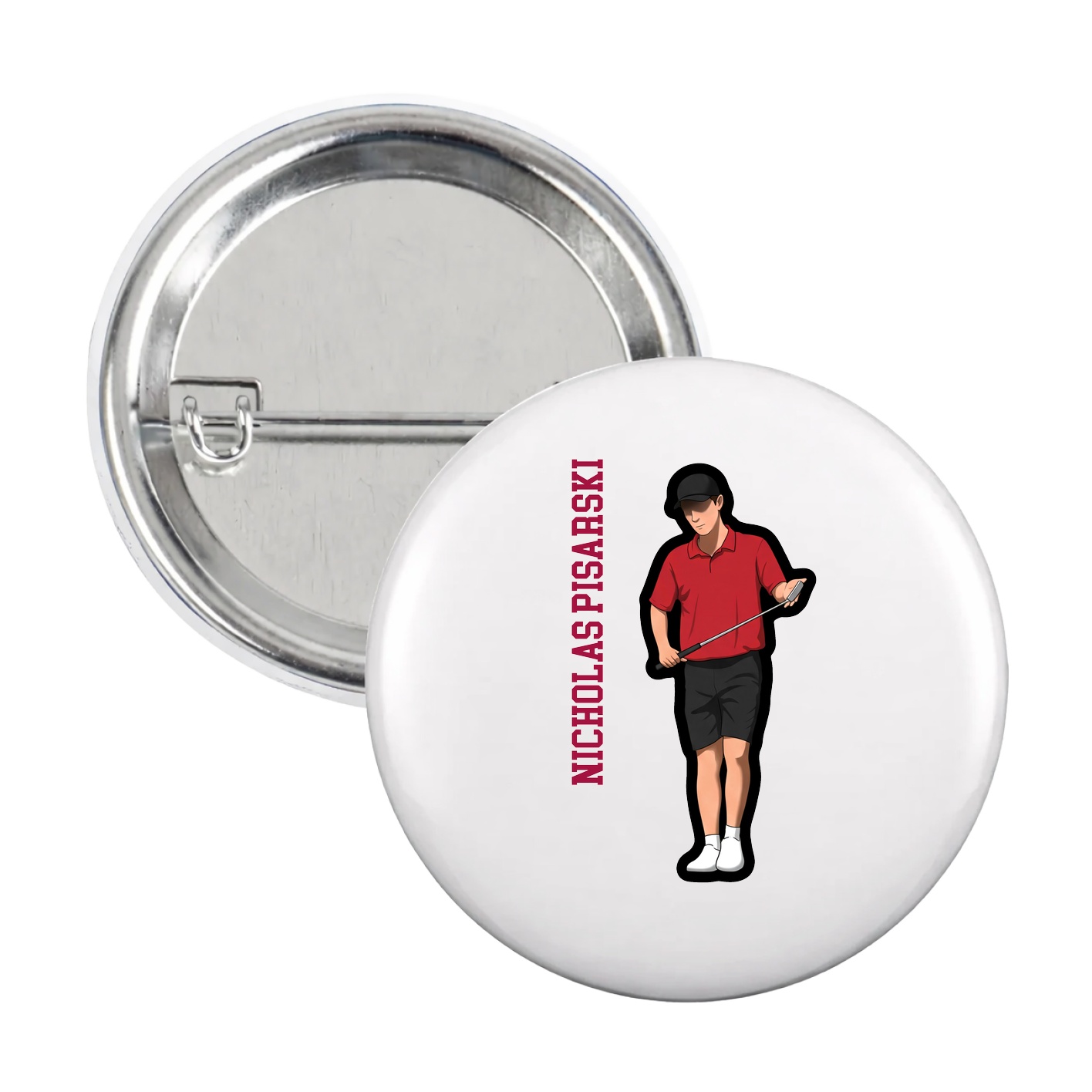 Game Day Button — Name Vertical in White