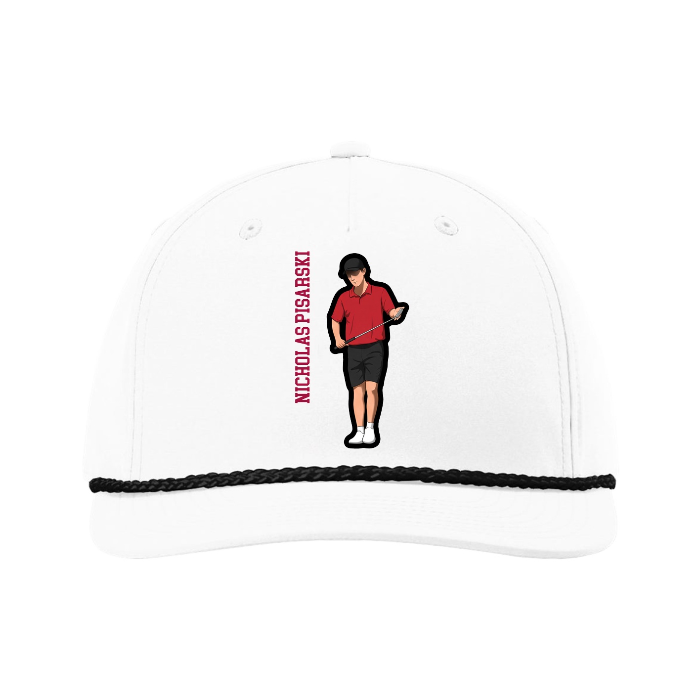 Five-Panel Classic Rope Cap — Name Vertical in White