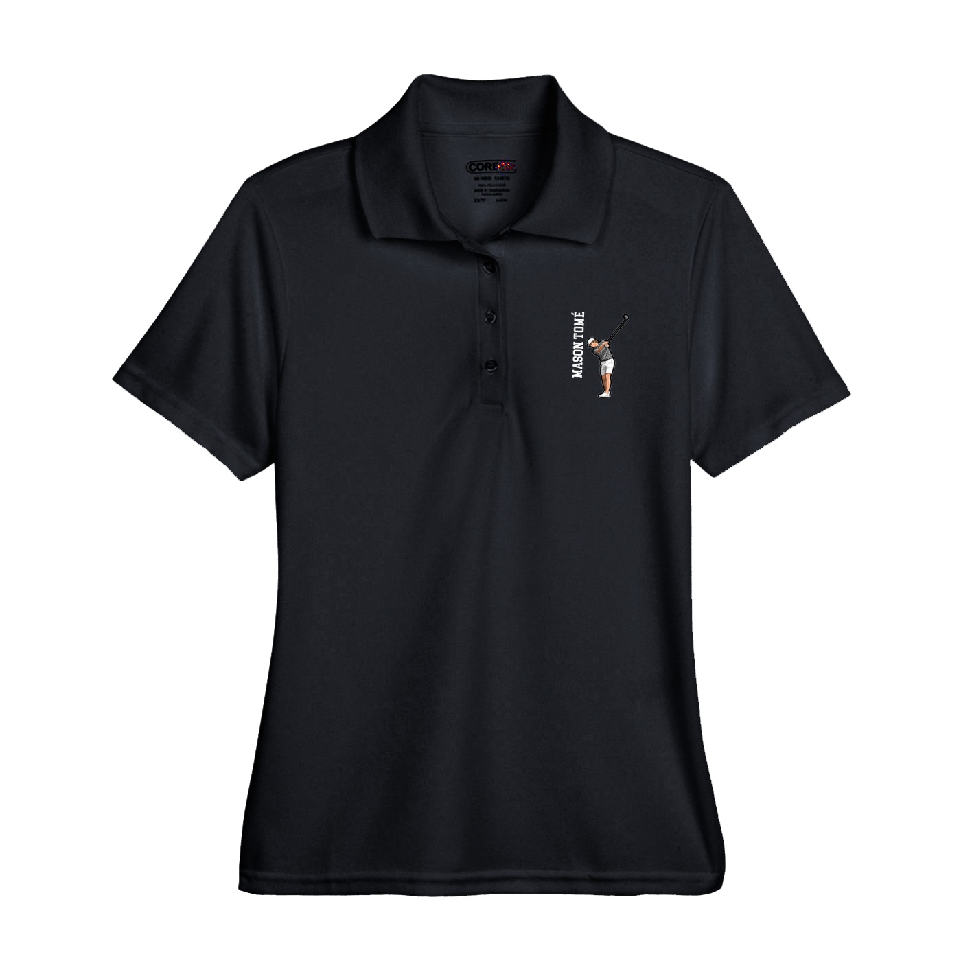 Womens Performance Polo — Name Vertical in Black