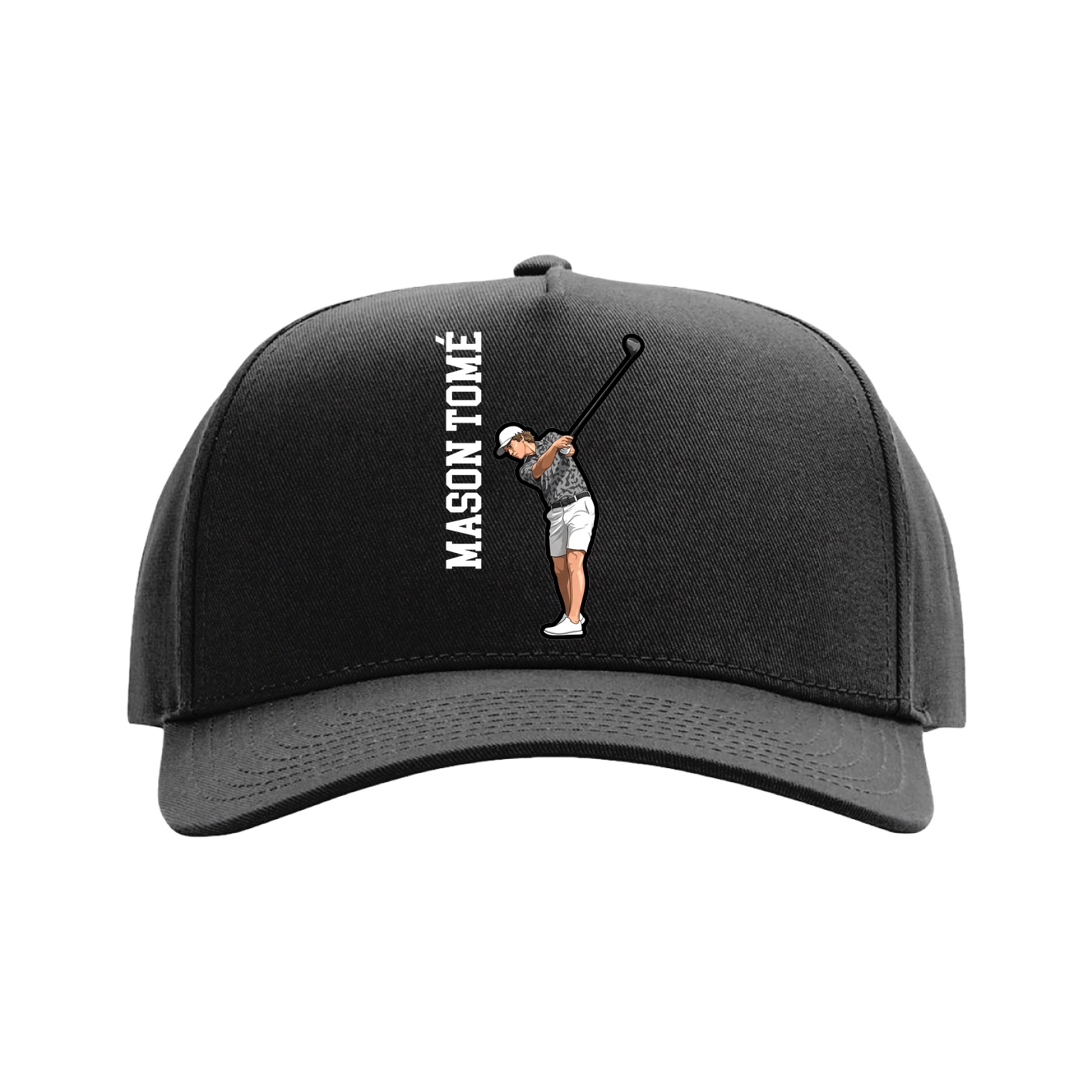 Full Fabric Five-Panel Champ Cap — Name Vertical in Black