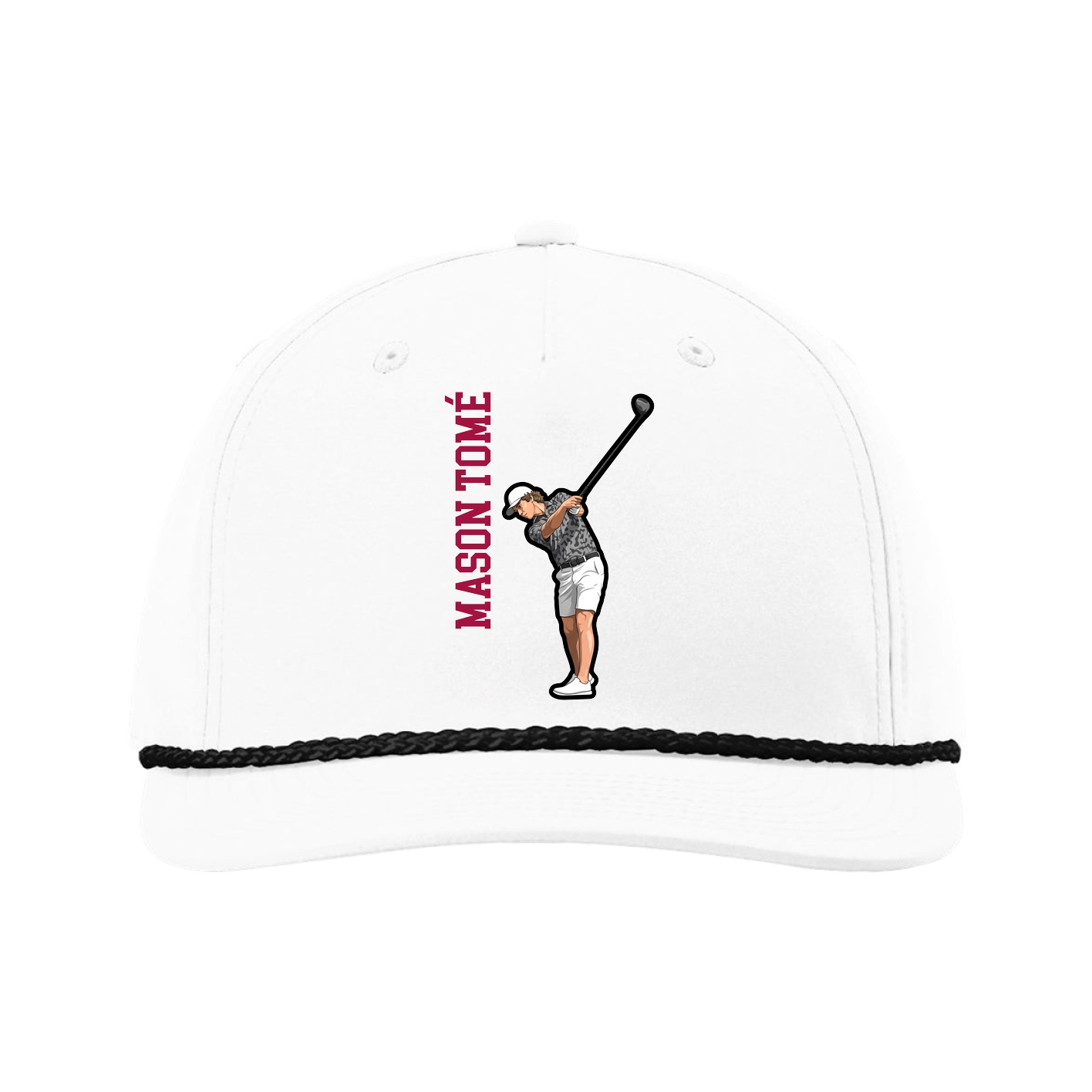 Five-Panel Classic Rope Cap — Name Vertical in White