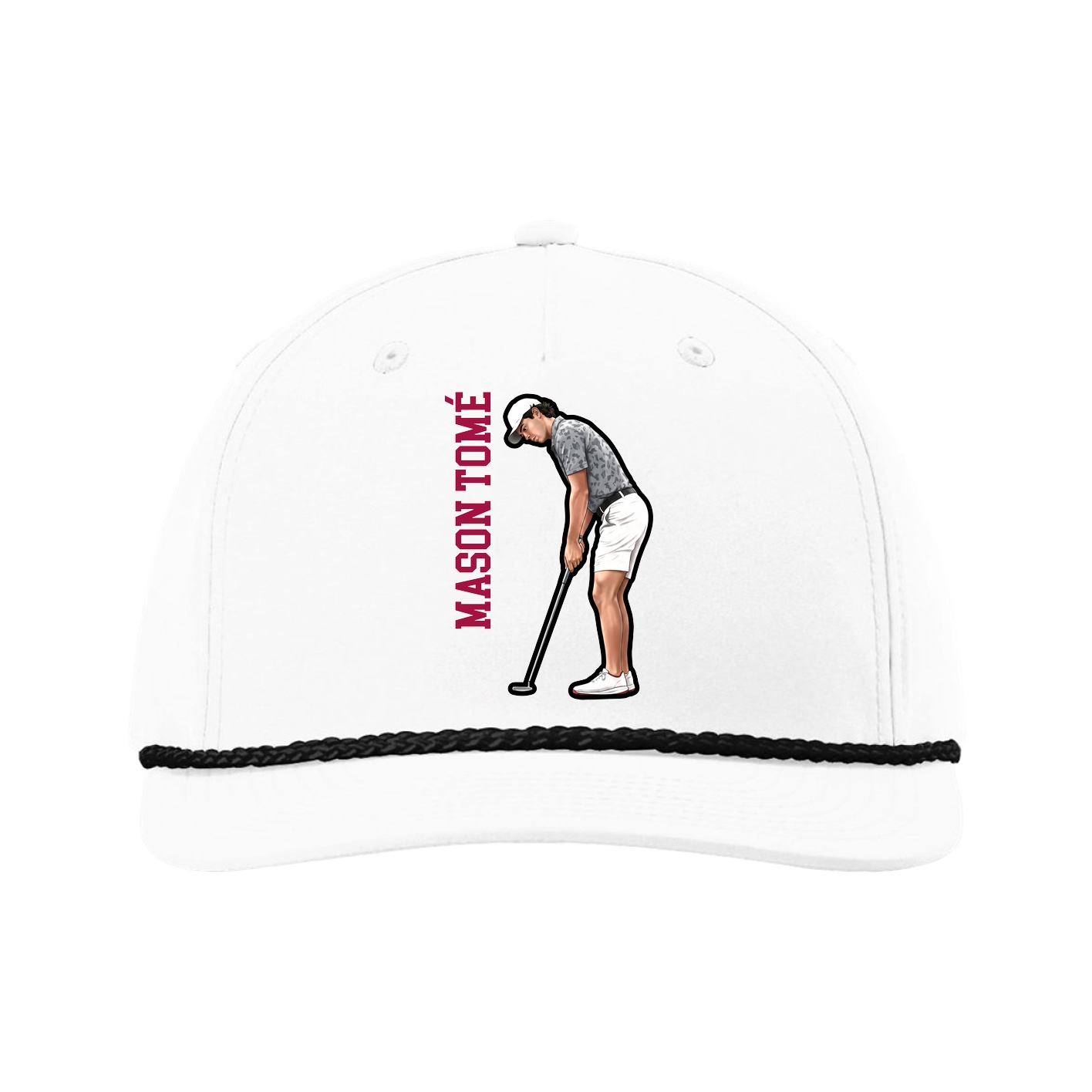 Five-Panel Classic Rope Cap — Name Vertical in White