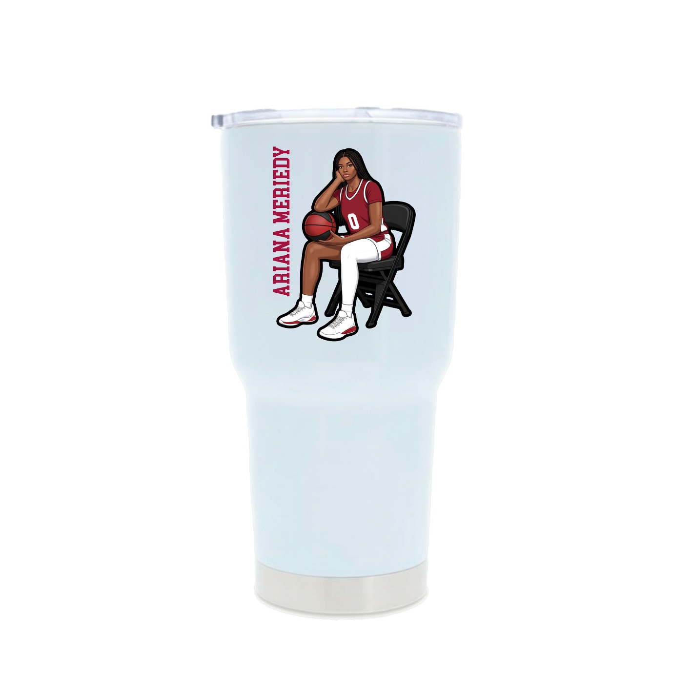 30oz Stainless Steel Tumbler — Name Vertical in White
