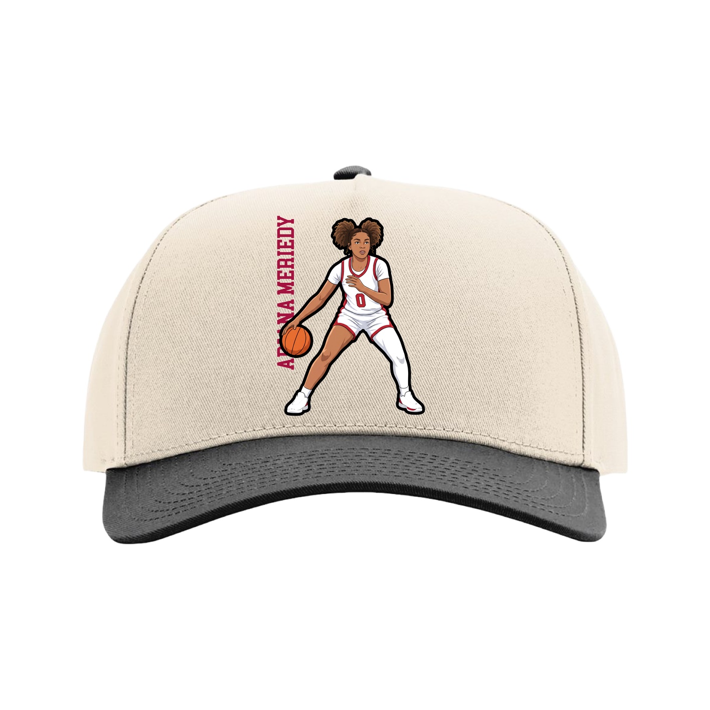 Full Fabric Five-Panel Champ Cap — Name Vertical in Cream/Black