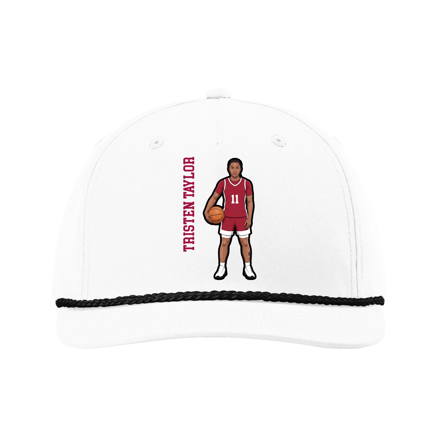 Five-Panel Classic Rope Cap — Name Vertical in White