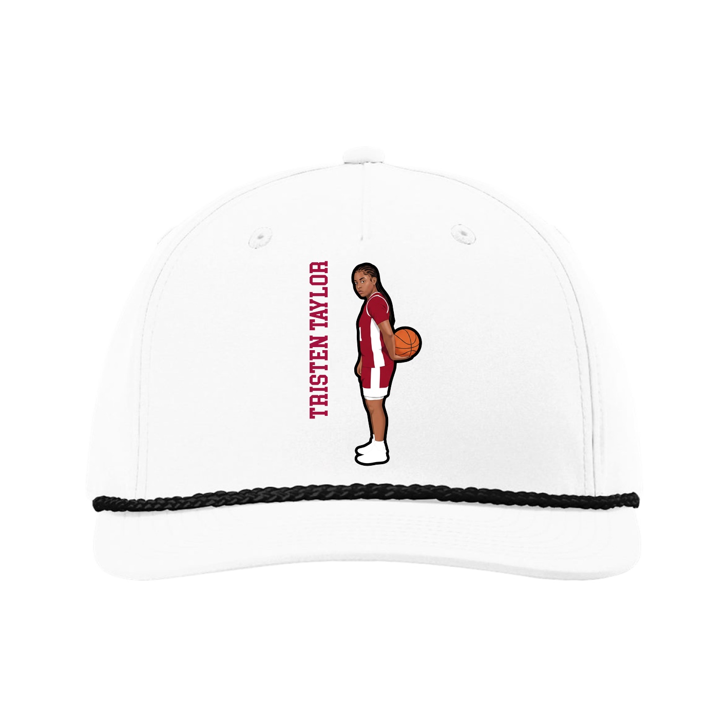Five-Panel Classic Rope Cap — Name Vertical in White