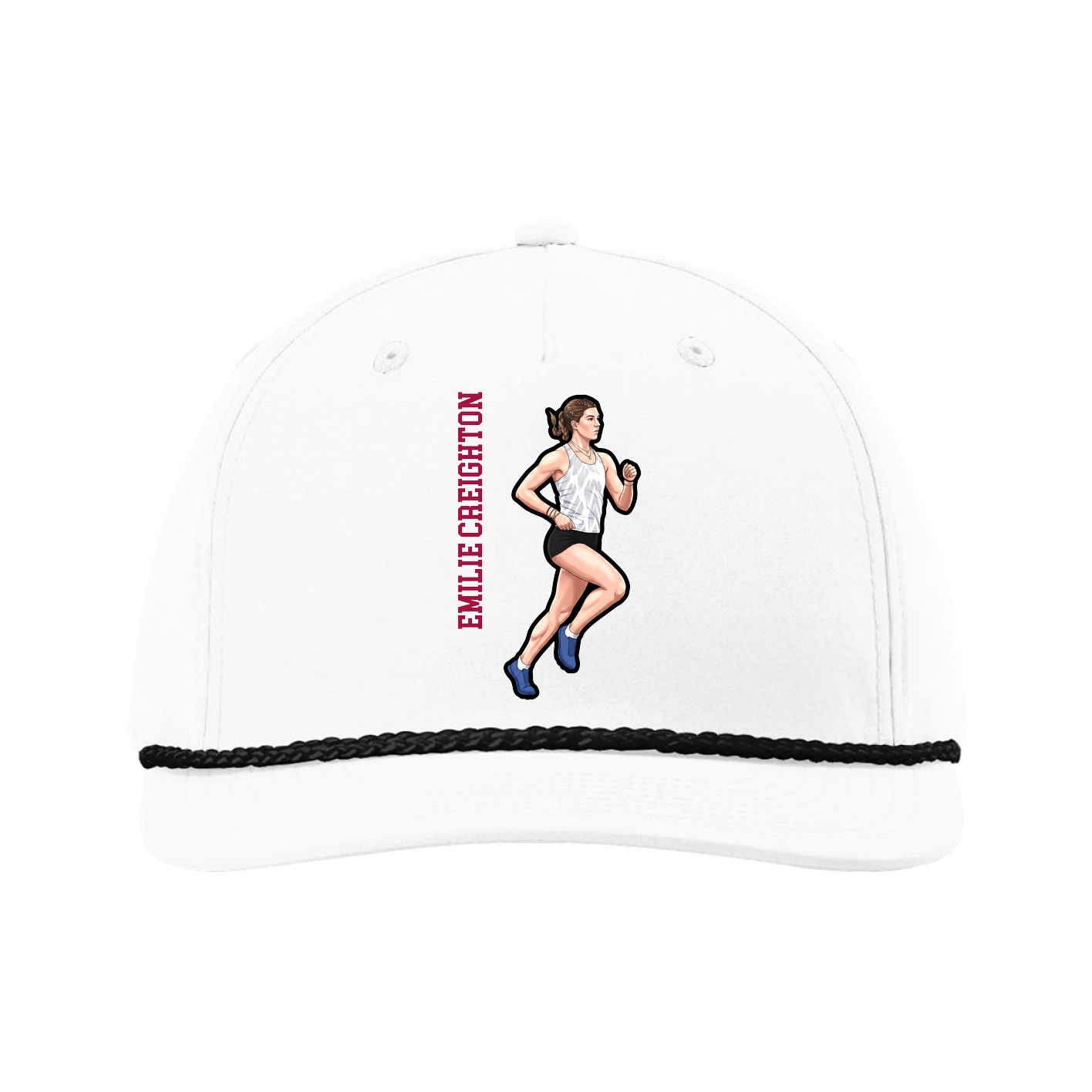 Five-Panel Classic Rope Cap — Name Vertical in White