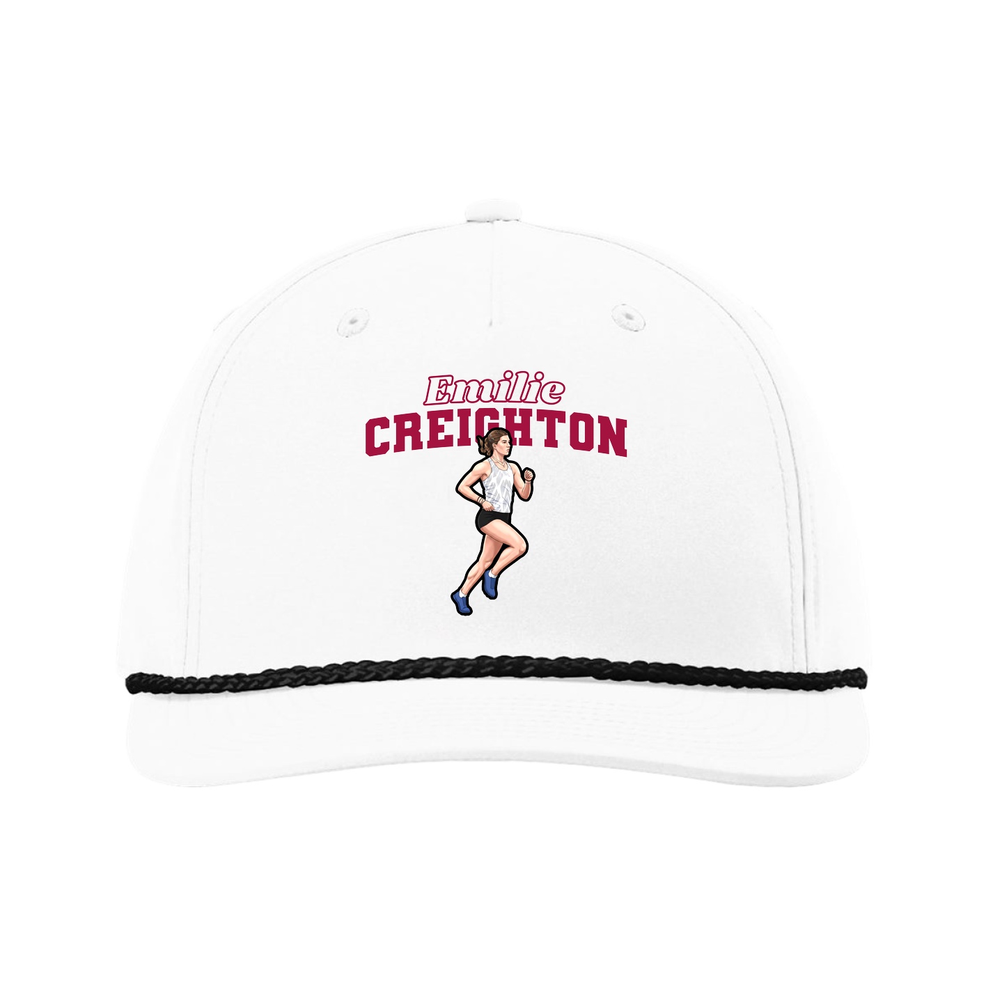 Five-Panel Classic Rope Cap — Name Arch in White