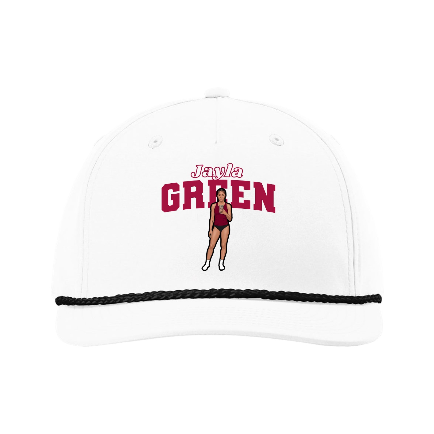 Five-Panel Classic Rope Cap — Name Arch in White