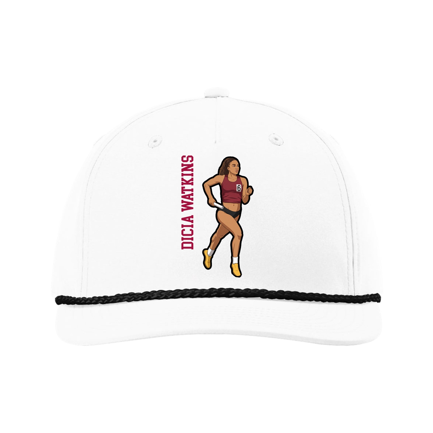 Five-Panel Classic Rope Cap — Name Vertical in White