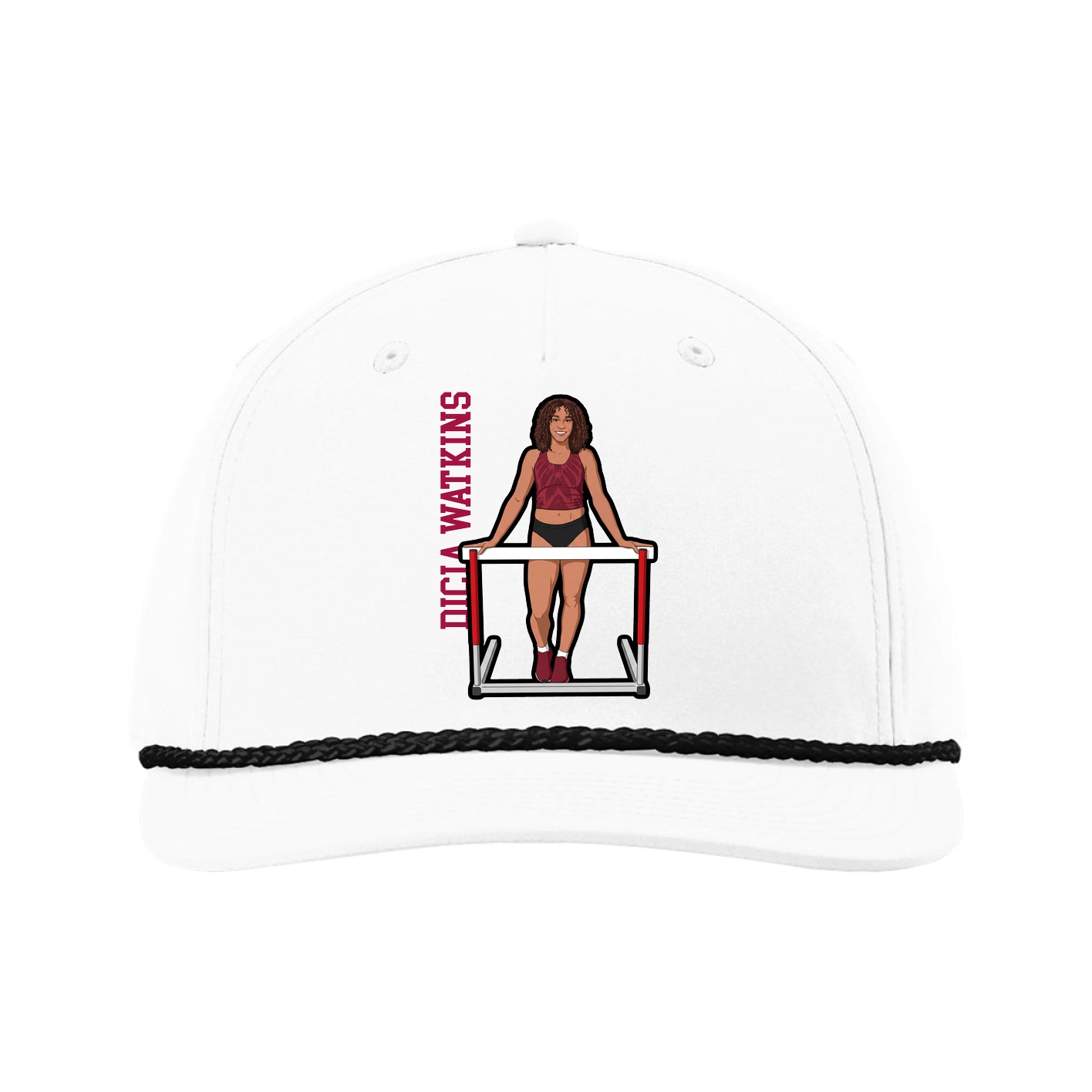 Five-Panel Classic Rope Cap — Name Vertical in White