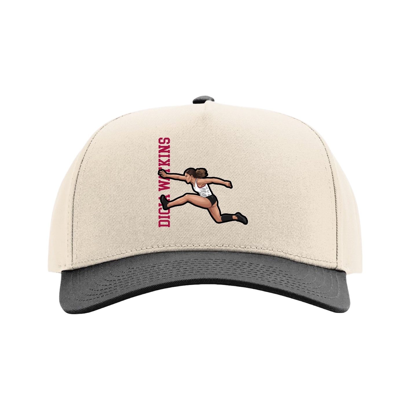 Full Fabric Five-Panel Champ Cap — Name Vertical in Cream/Black