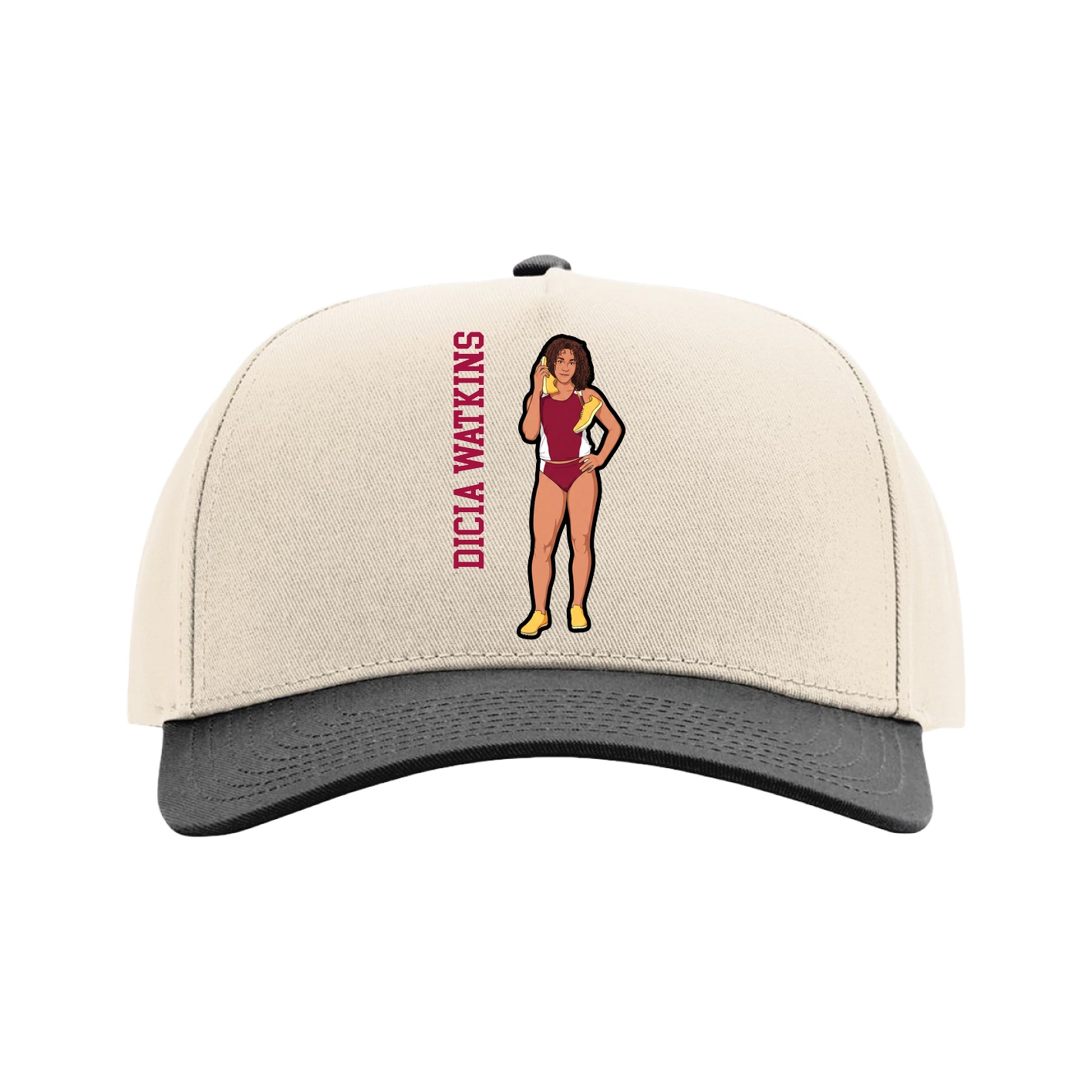 Full Fabric Five-Panel Champ Cap — Name Vertical in Cream/Black