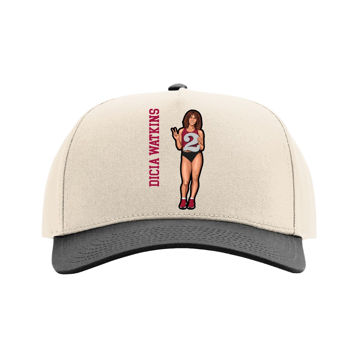 Full Fabric Five-Panel Champ Cap — Name Vertical in Cream/Black