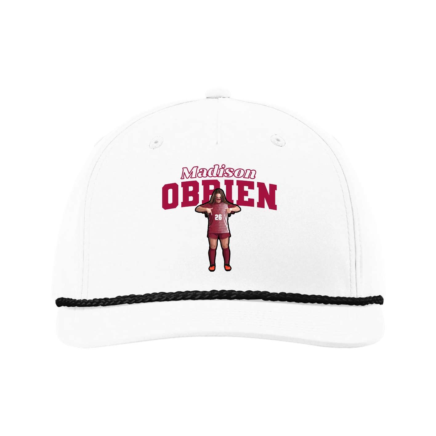 Five-Panel Classic Rope Cap — Name Arch in White