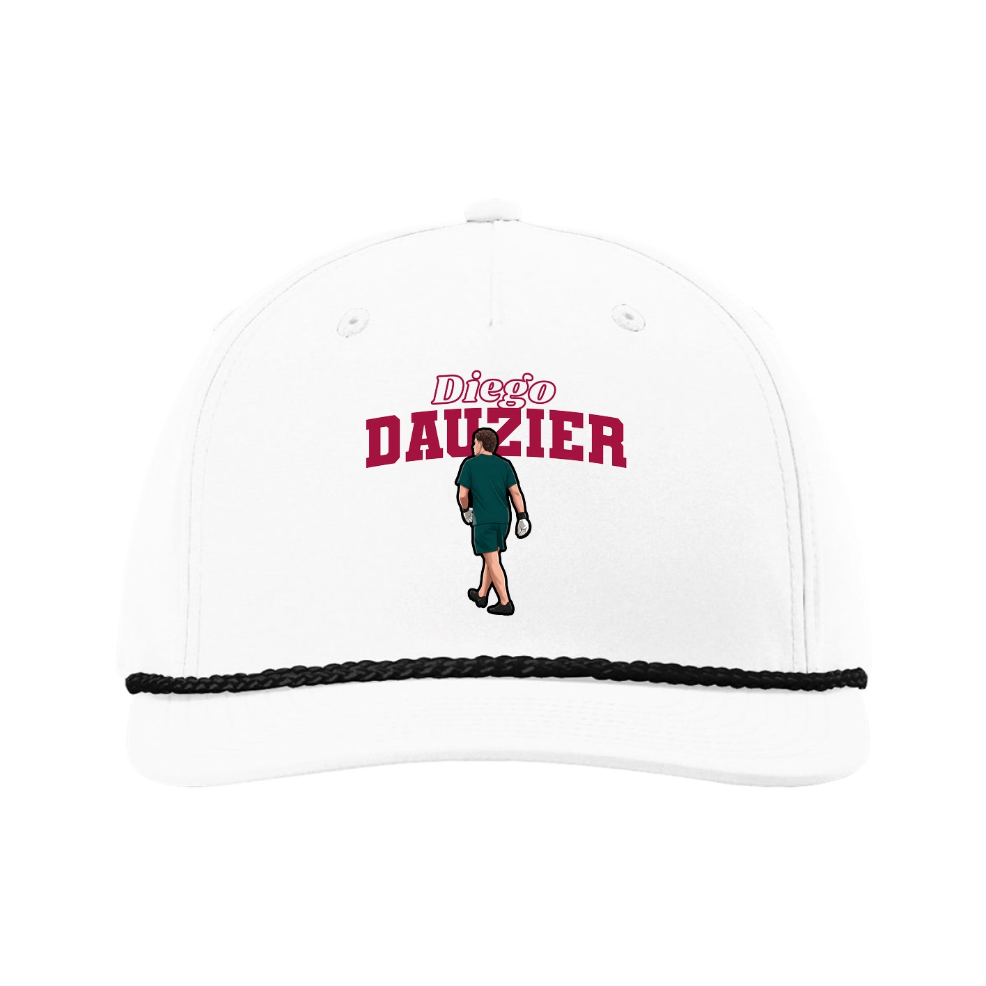 Five-Panel Classic Rope Cap — Name Arch in White