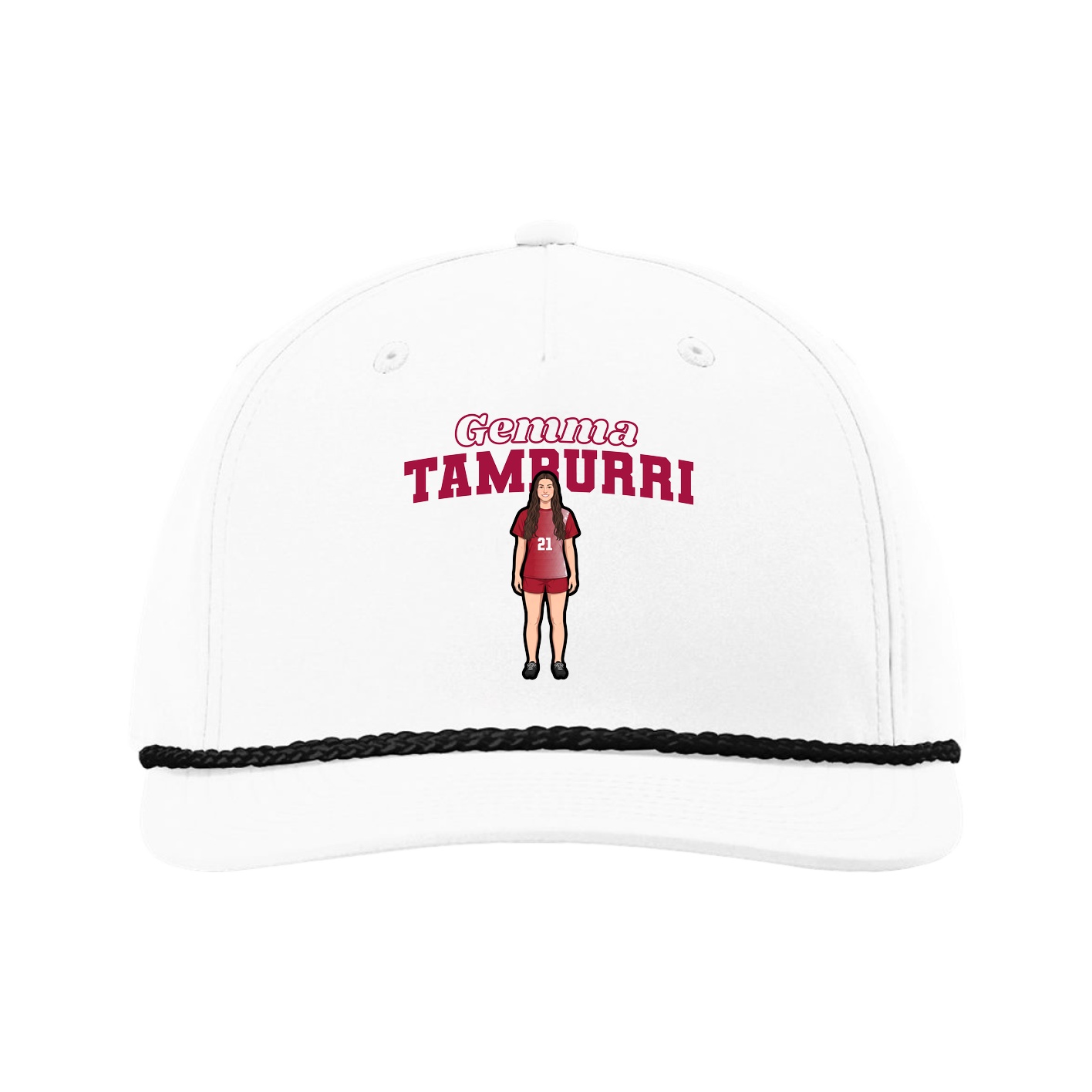 Five-Panel Classic Rope Cap — Name Arch in White