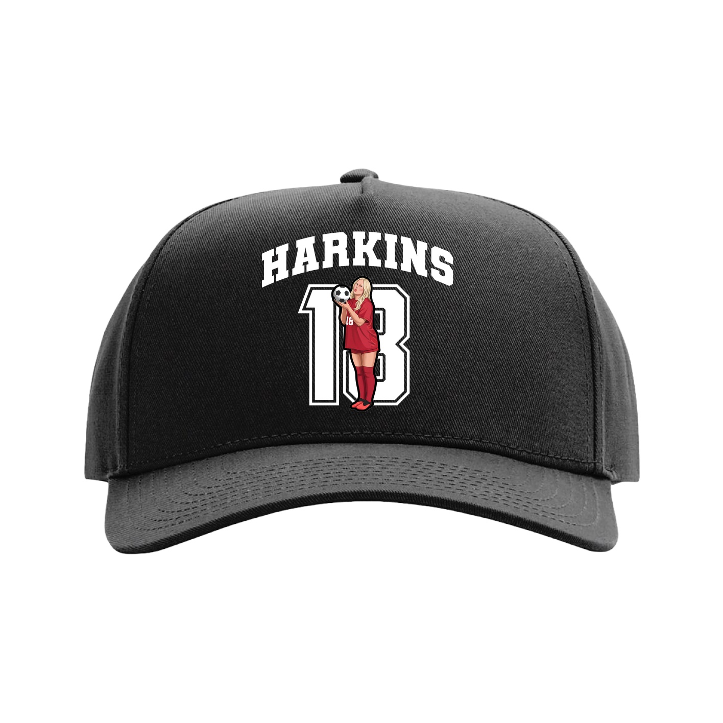 Full Fabric Five-Panel Champ Cap — Number in Black
