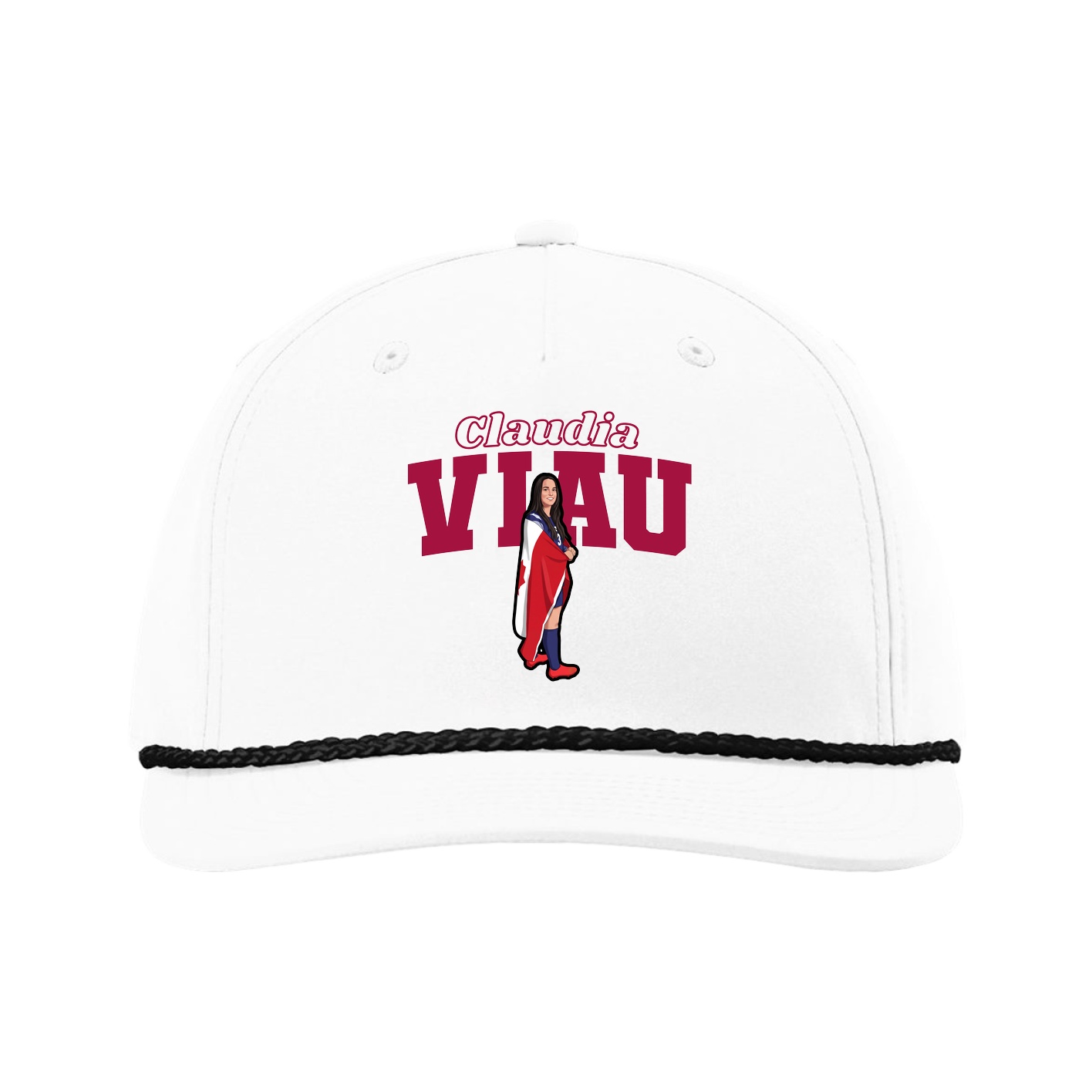Five-Panel Classic Rope Cap — Name Arch in White