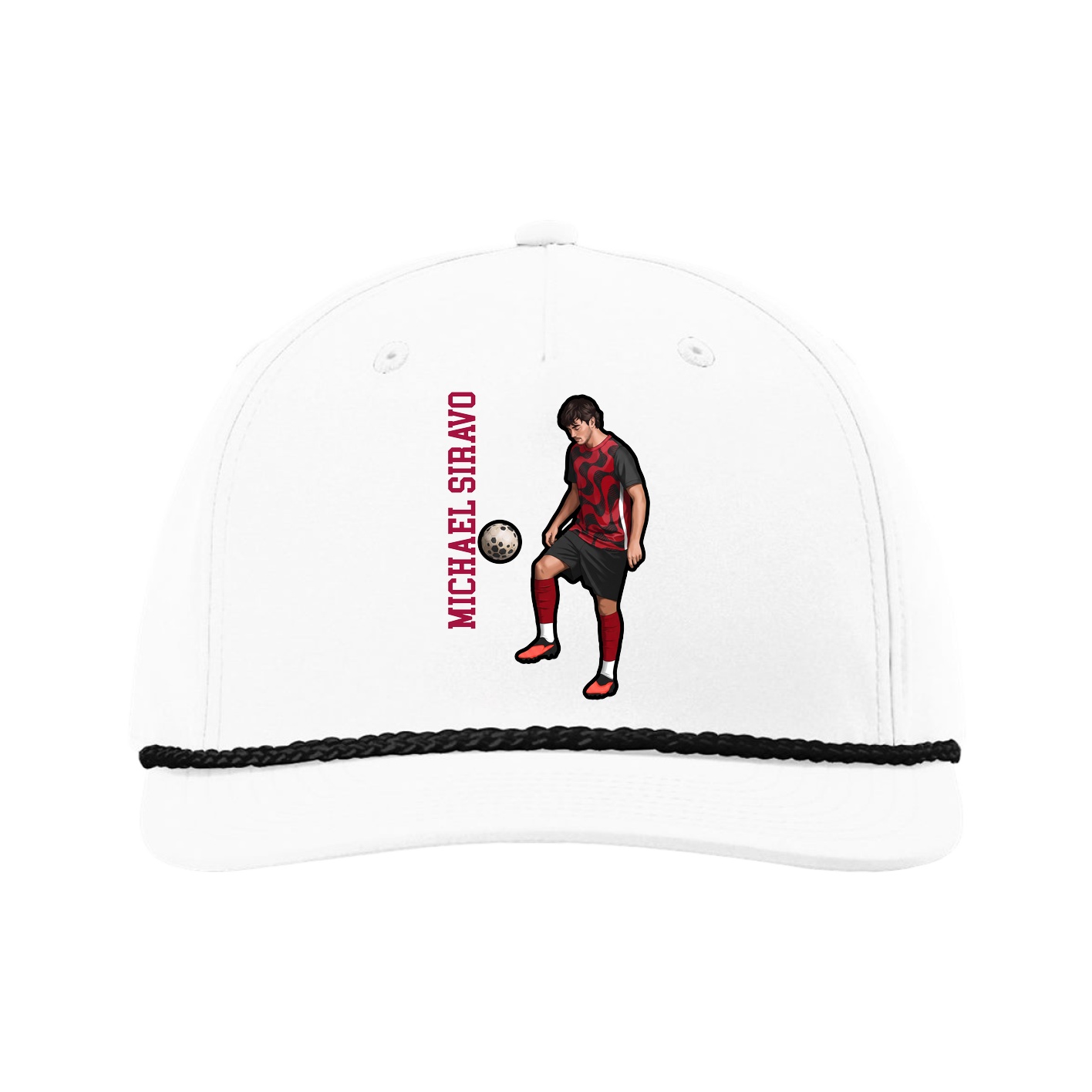 Five-Panel Classic Rope Cap — Name Vertical in White