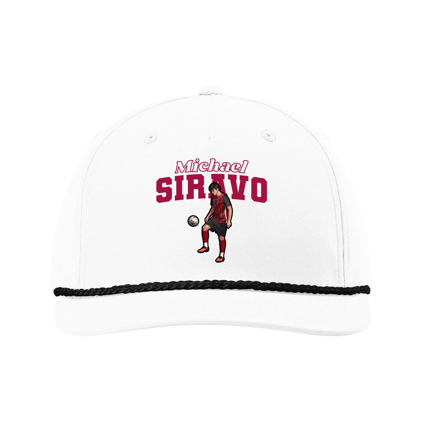 Five-Panel Classic Rope Cap — Name Arch in White