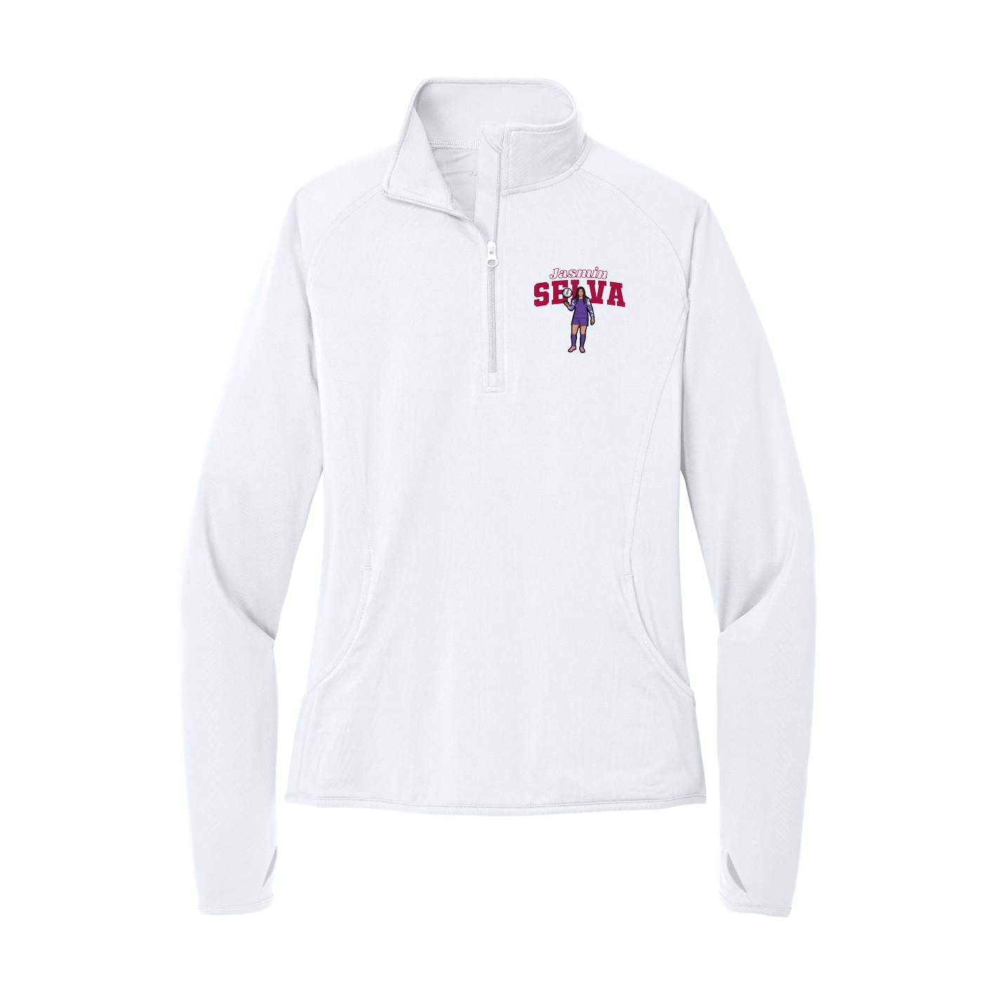 Women's Q-Zip Pullover — Name Arch in White