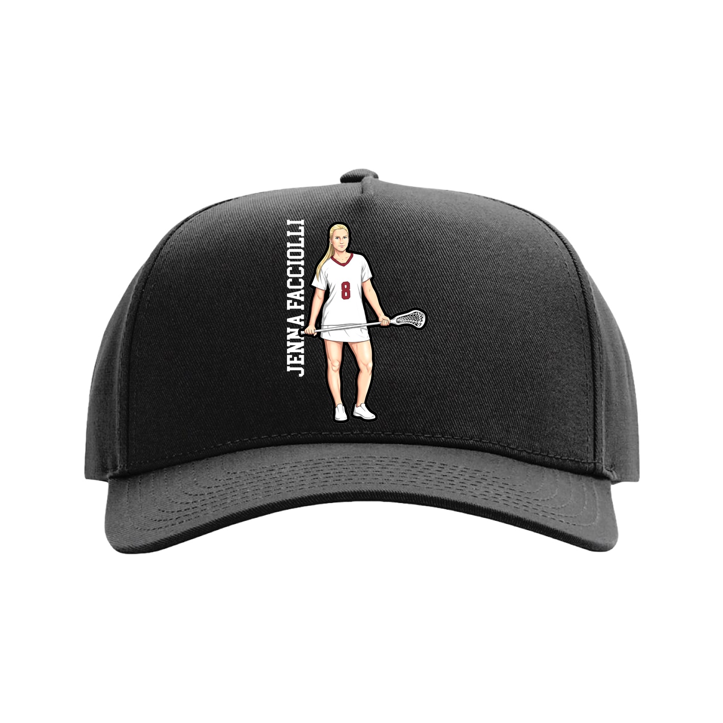 Full Fabric Five-Panel Champ Cap — Name Vertical in Black