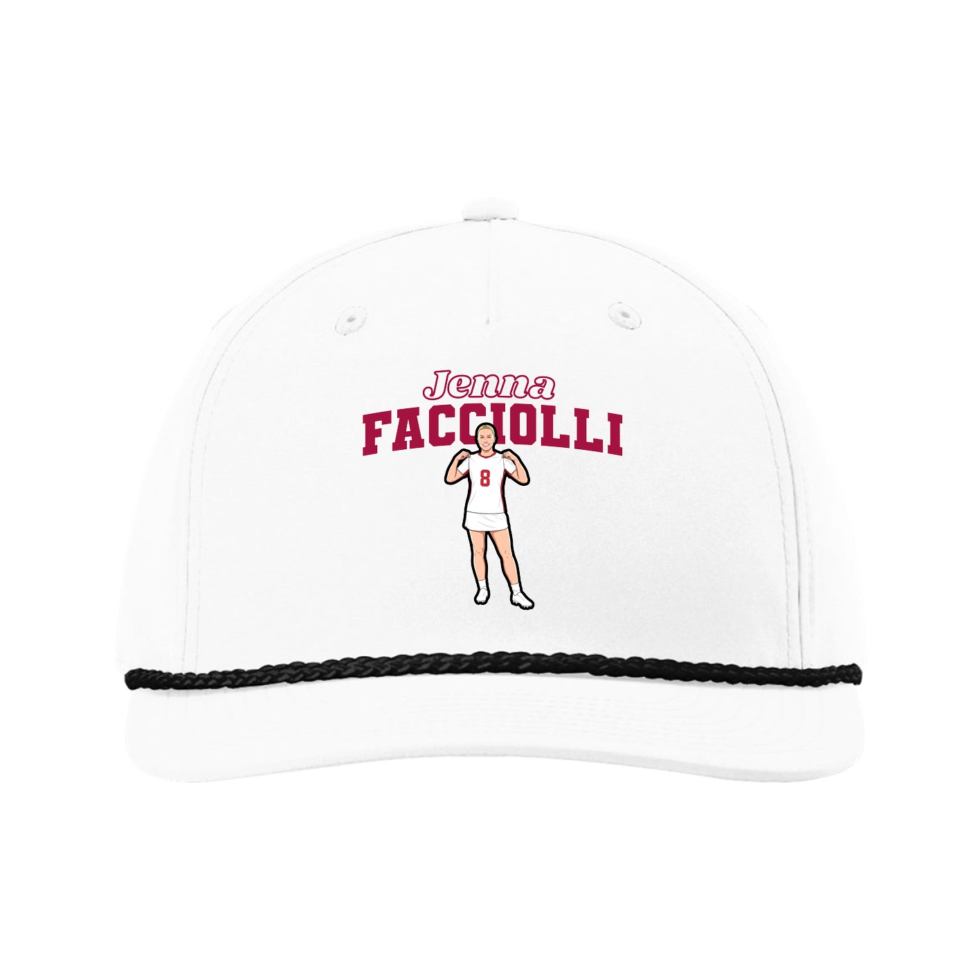 Five-Panel Classic Rope Cap — Name Arch in White