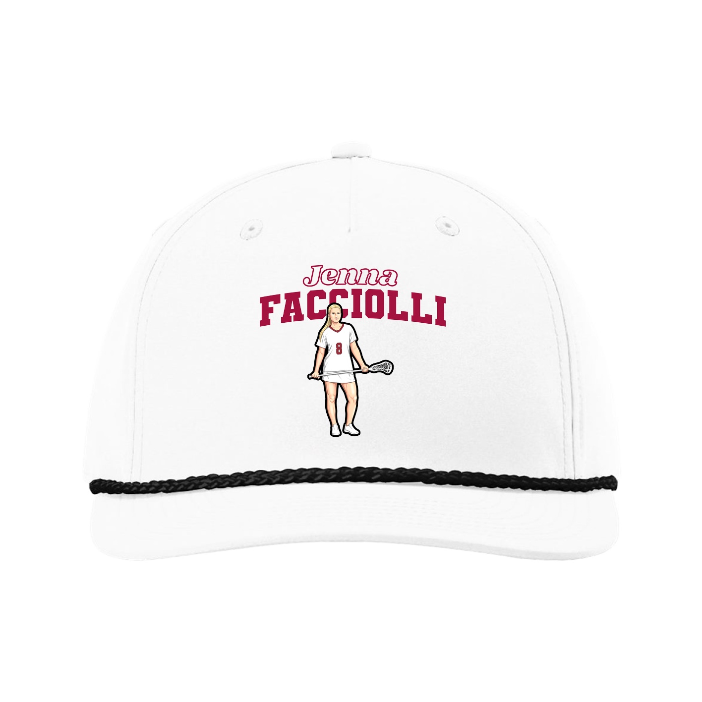 Five-Panel Classic Rope Cap — Name Arch in White