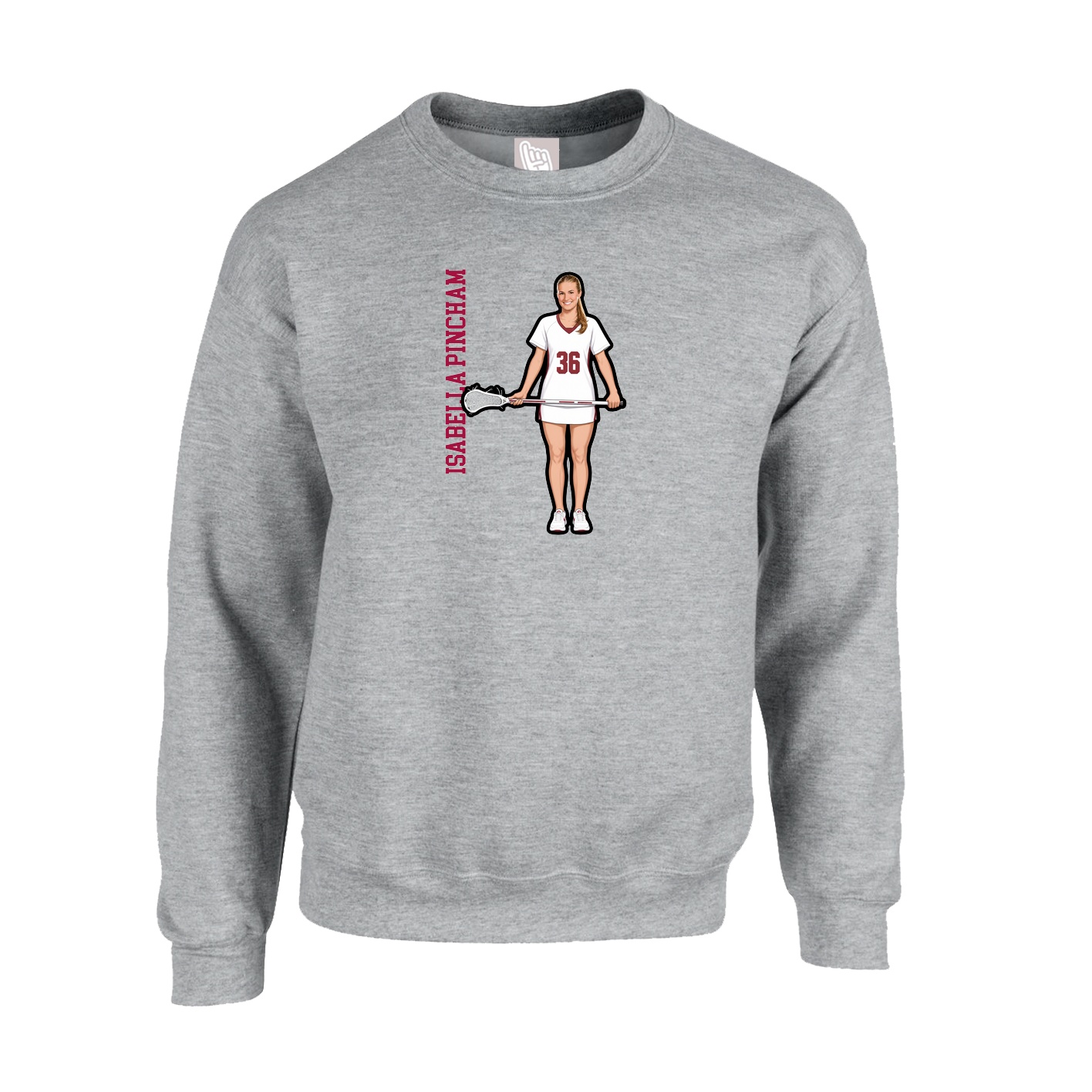 Fleece Crew — Name Vertical in Grey