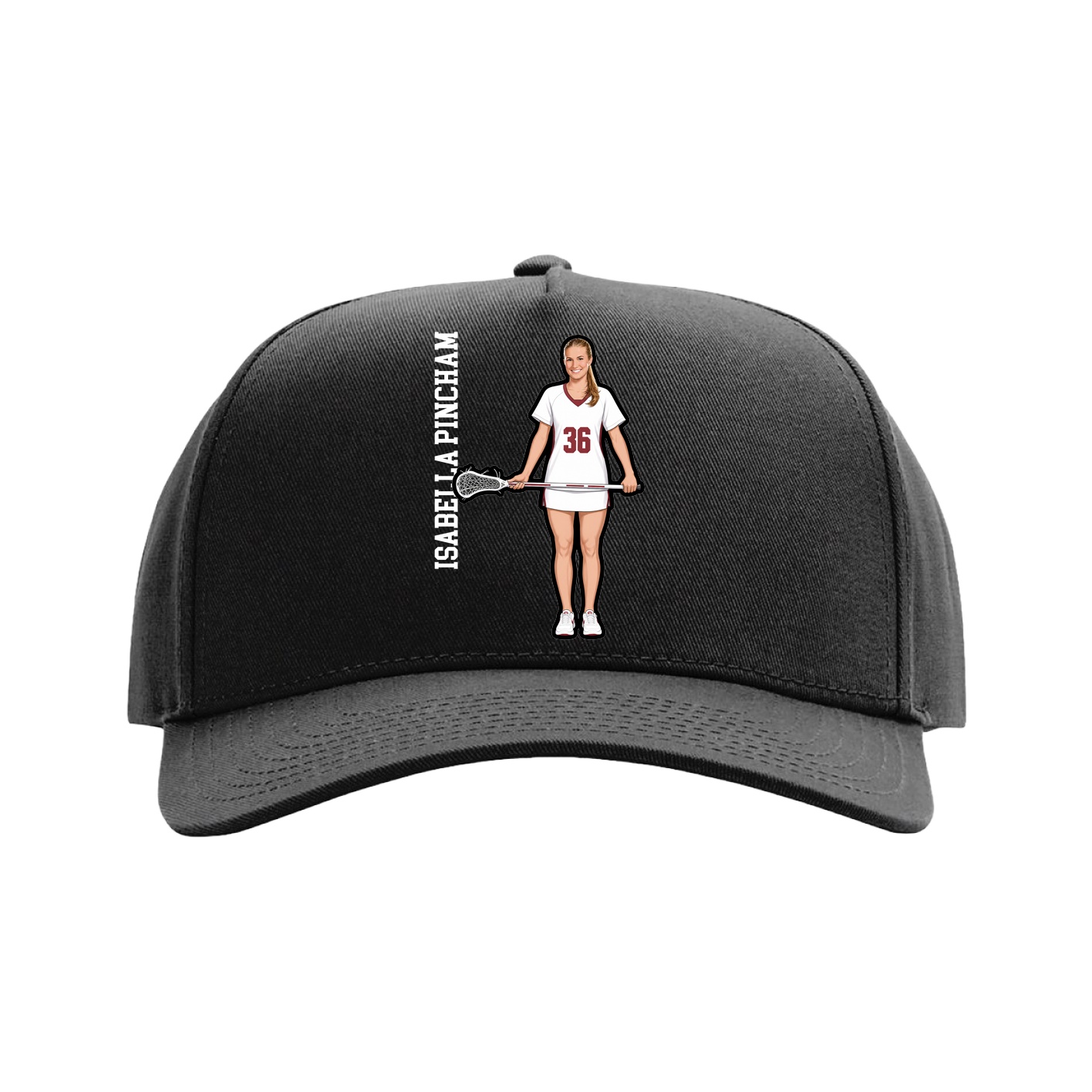 Full Fabric Five-Panel Champ Cap — Name Vertical in Black