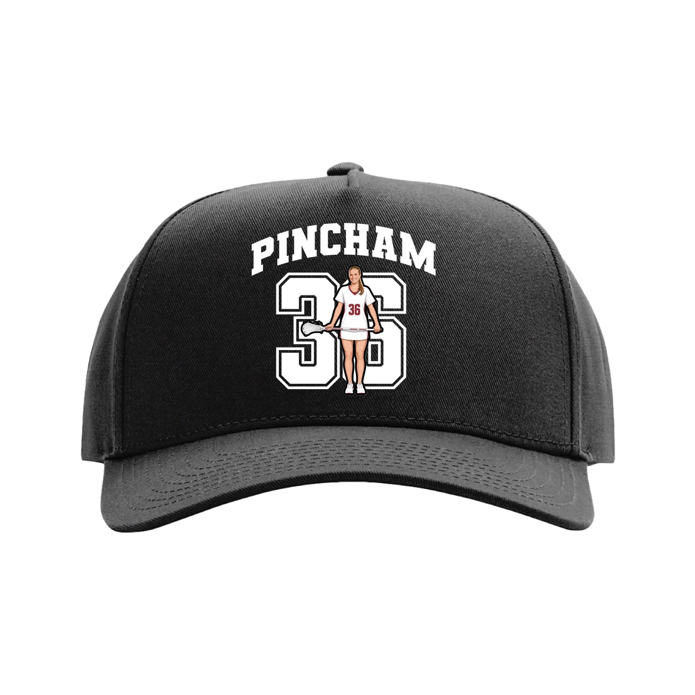 Full Fabric Five-Panel Champ Cap — Number in Black