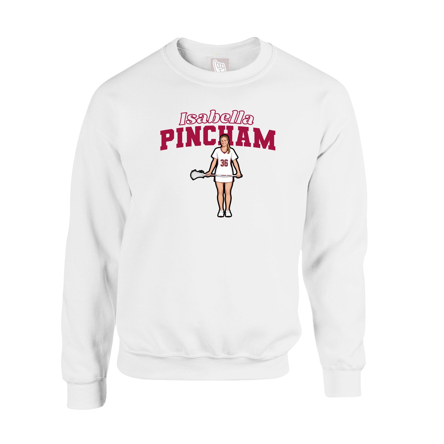 Fleece Crew — Name Arch in White
