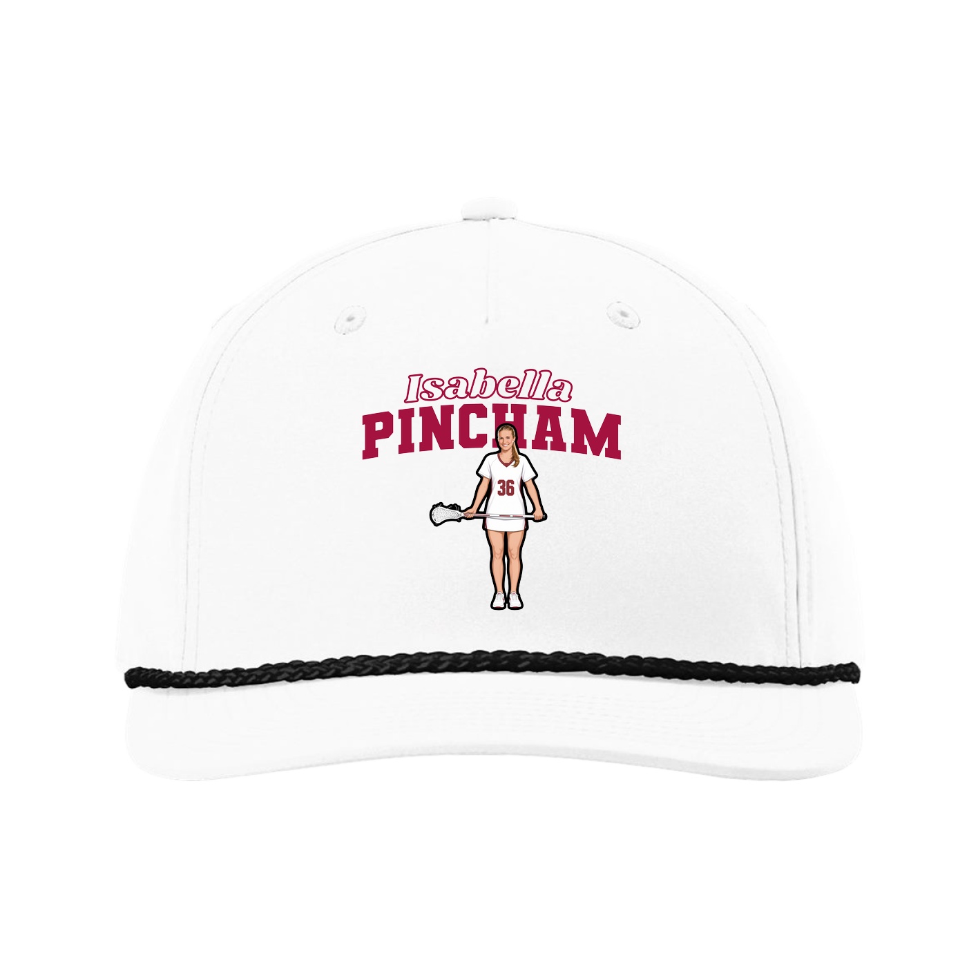 Five-Panel Classic Rope Cap — Name Arch in White