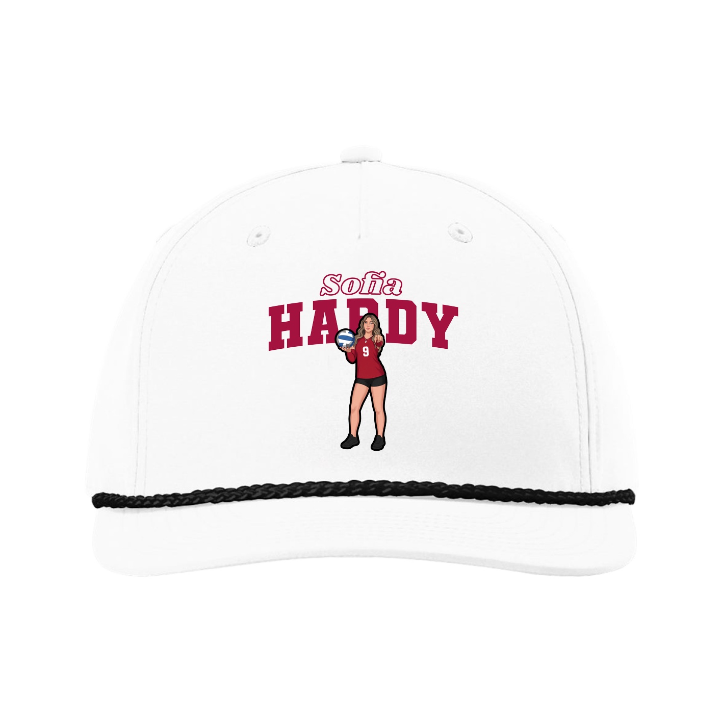 Five-Panel Classic Rope Cap — Name Arch in White