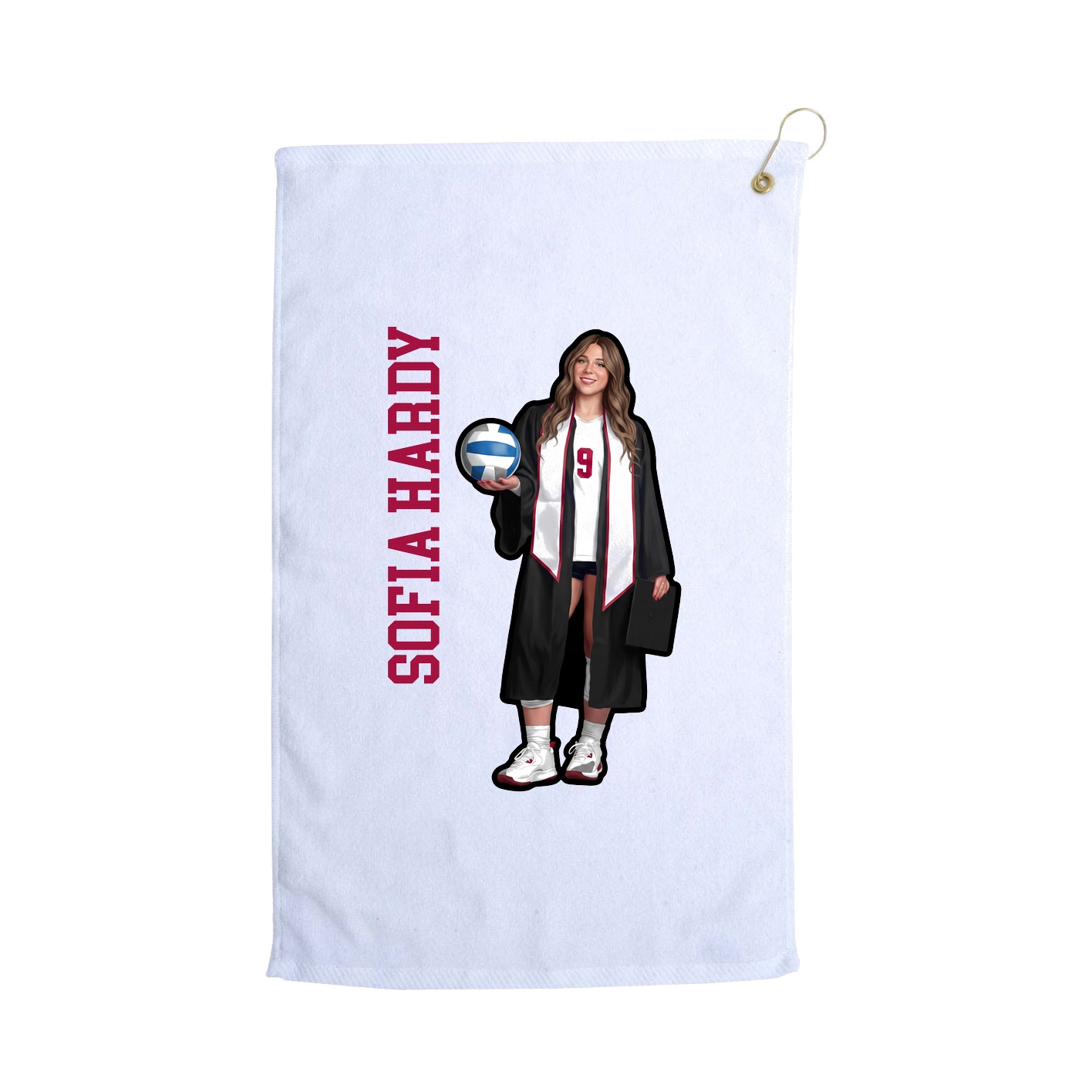 Golf Towel — Name Vertical in White