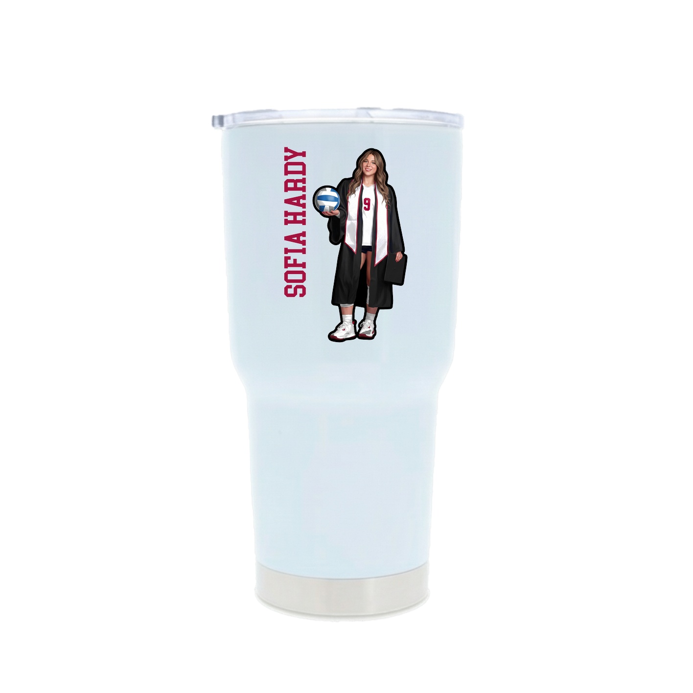 30oz Stainless Steel Tumbler — Name Vertical in White