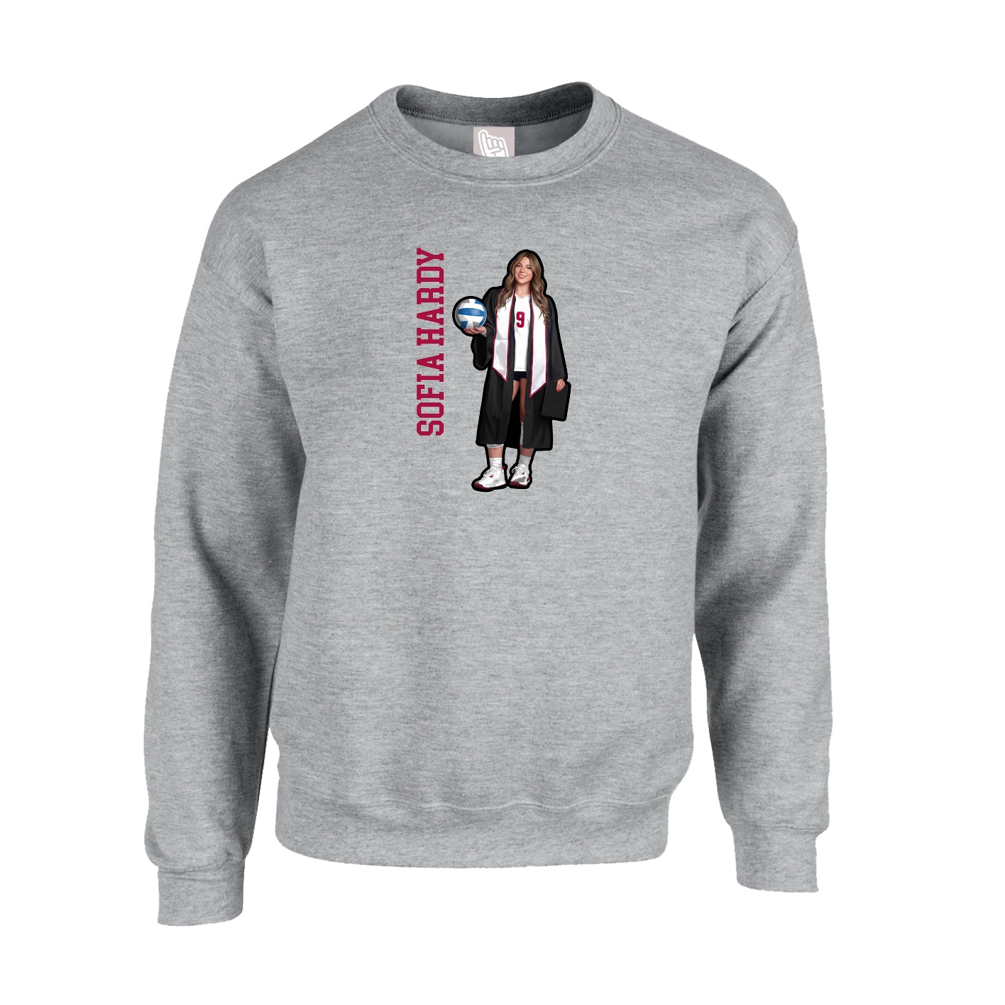 Fleece Crew — Name Vertical in Grey
