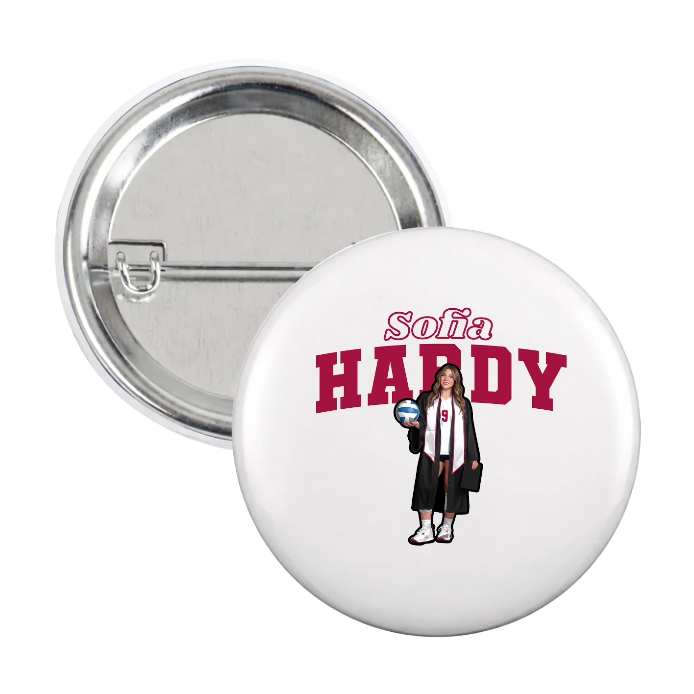 Game Day Button — Name Arch in White