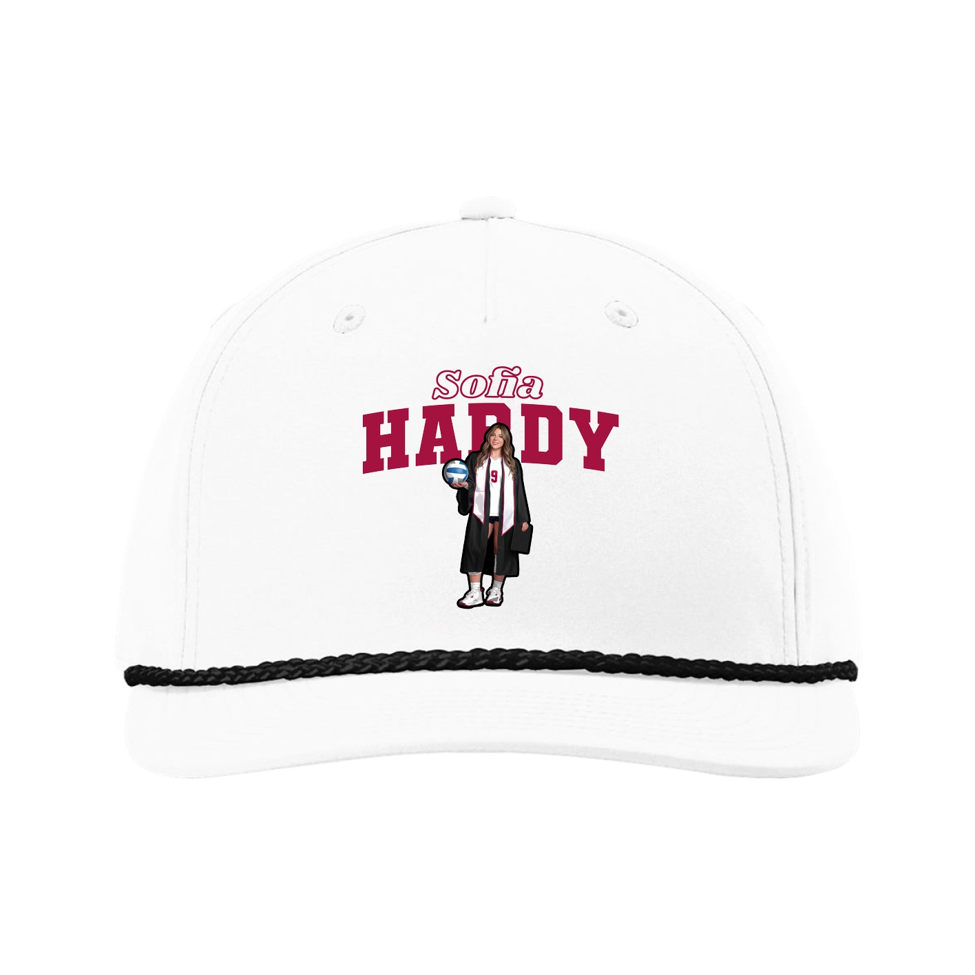 Five-Panel Classic Rope Cap — Name Arch in White