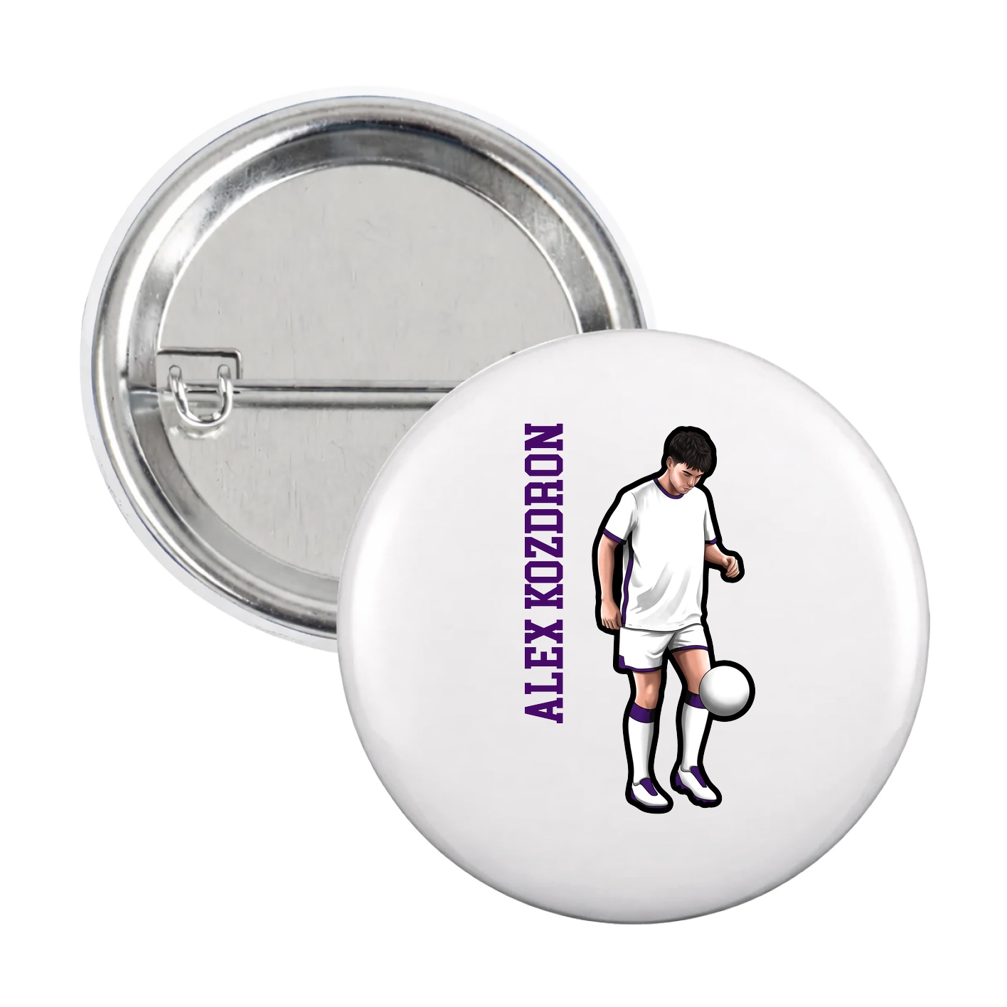 Game Day Button — Name Vertical in White