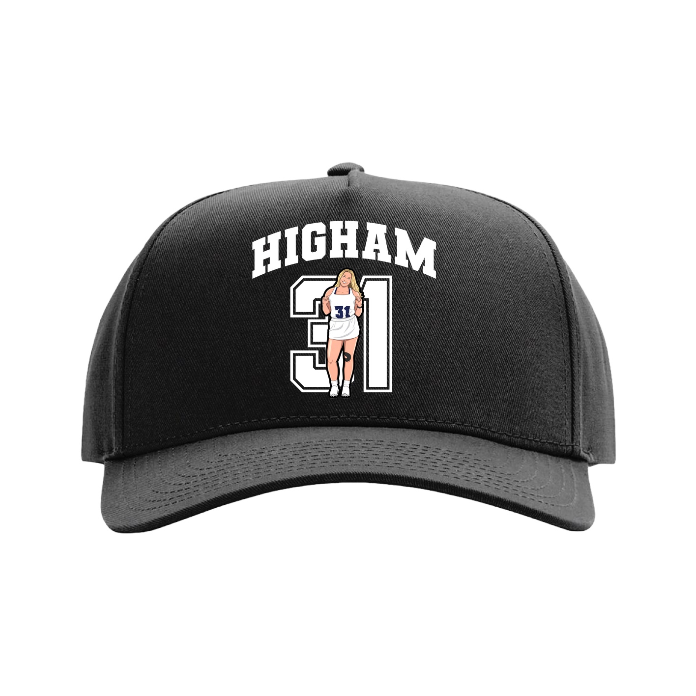 Full Fabric Five-Panel Champ Cap — Number in Black