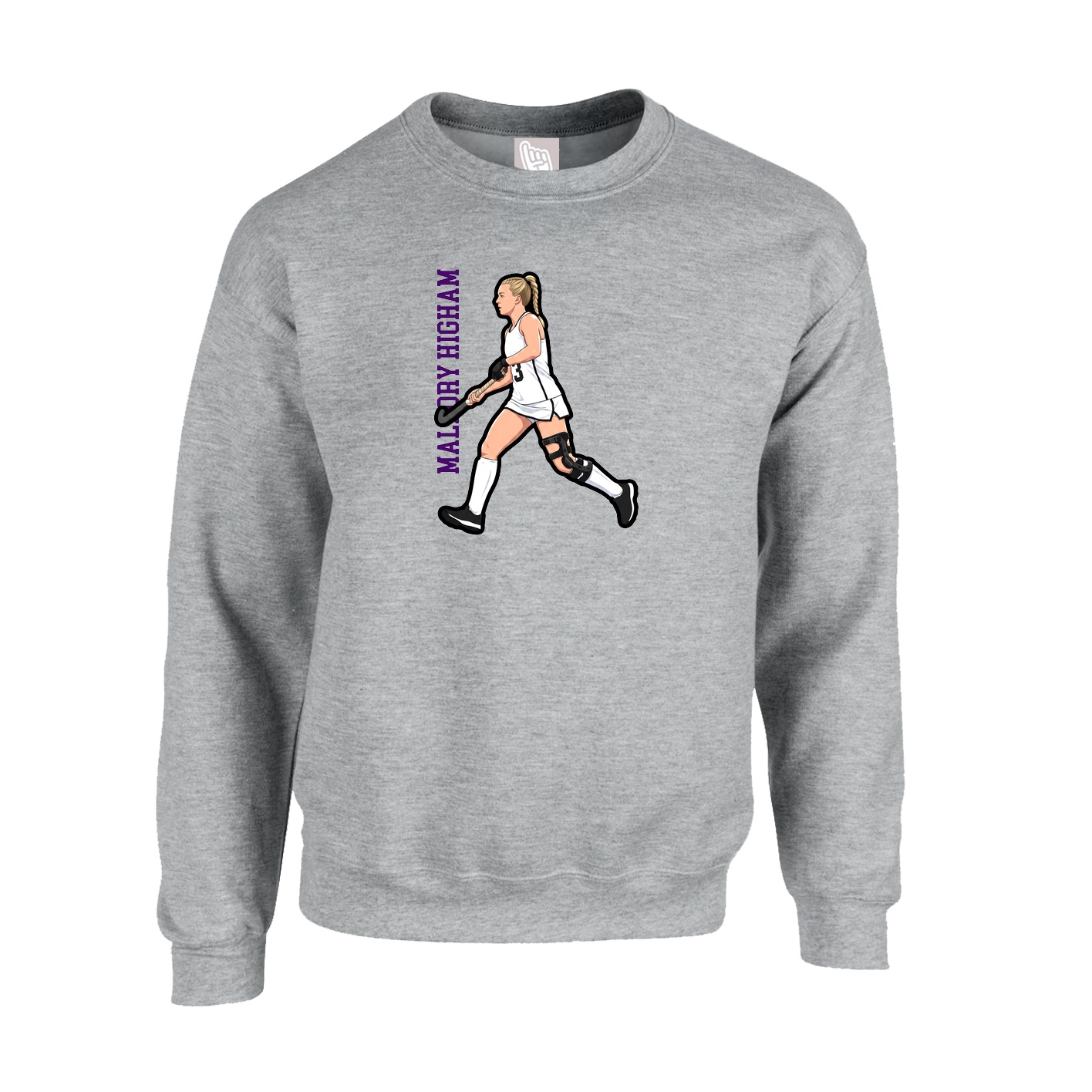Fleece Crew — Name Vertical in Grey