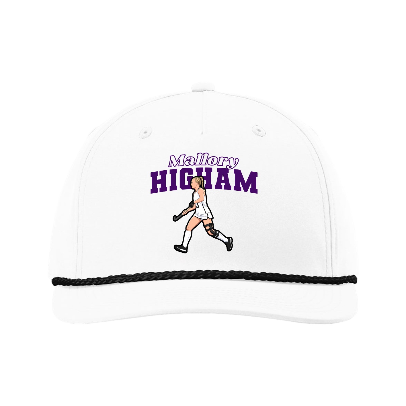 Five-Panel Classic Rope Cap — Name Arch in White