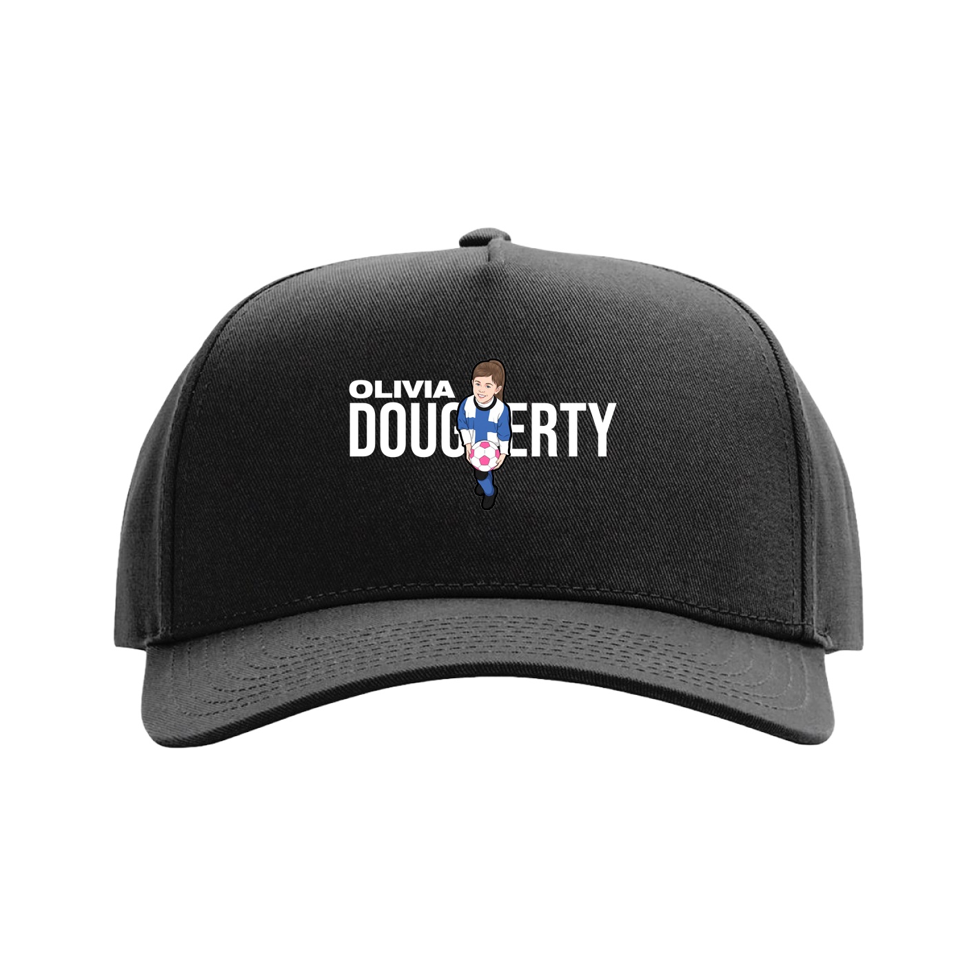 Full Fabric Five-Panel Champ Cap — Player Name in Black