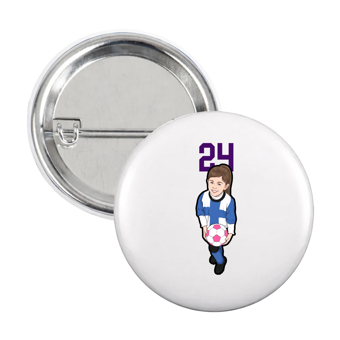 Game Day Button — Number Top in White