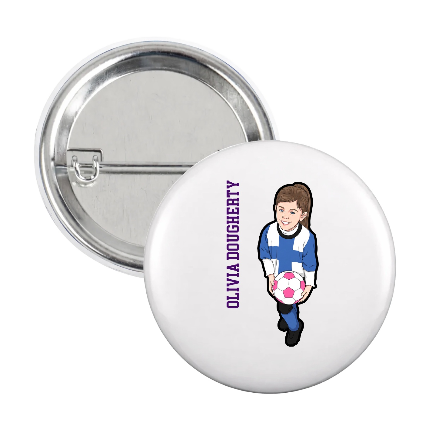 Game Day Button — Name Vertical in White