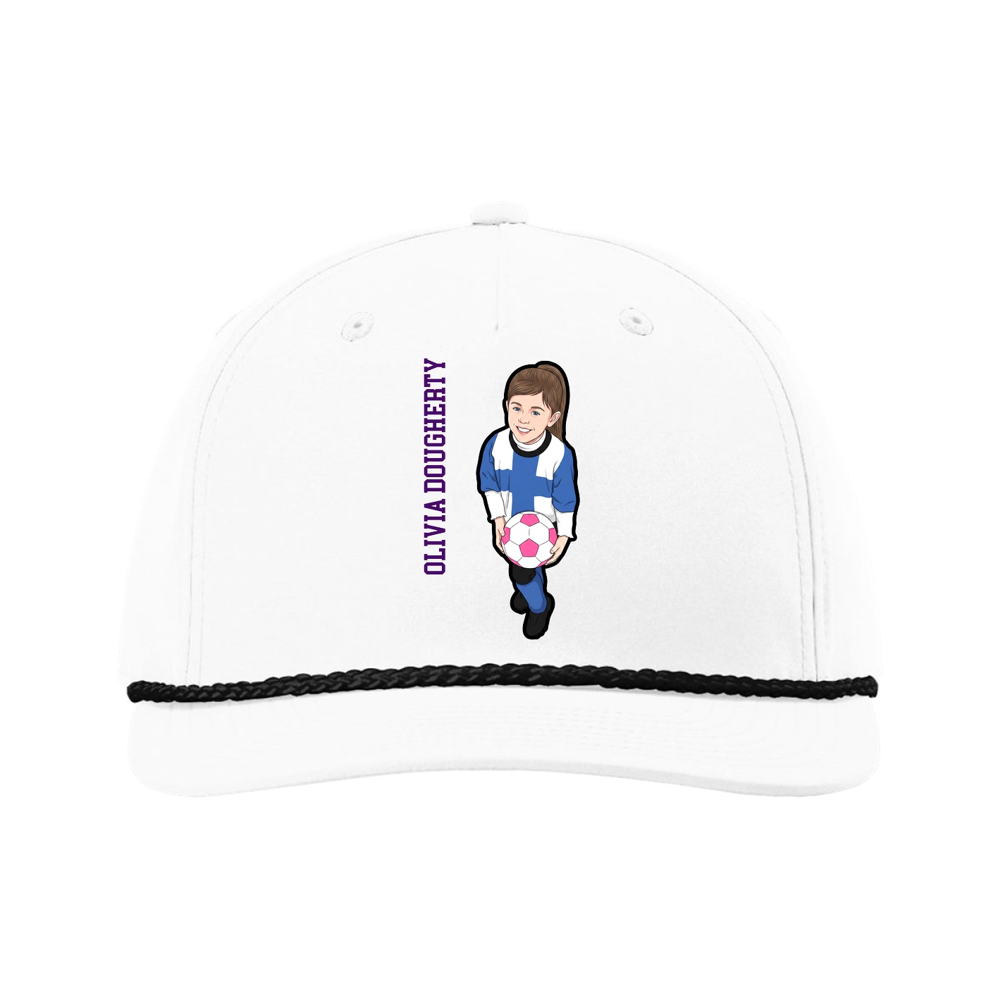 Five-Panel Classic Rope Cap — Name Vertical in White
