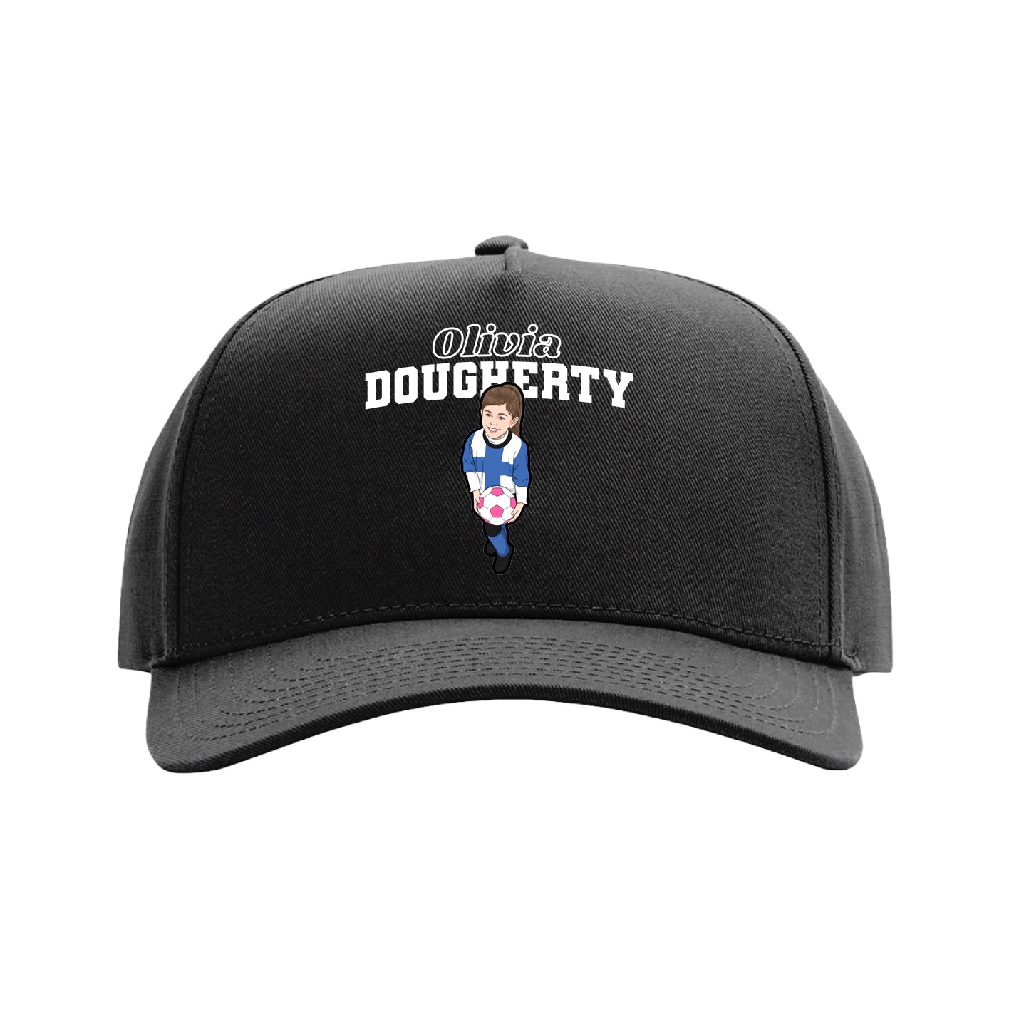 Full Fabric Five-Panel Champ Cap — Name Arch in Black