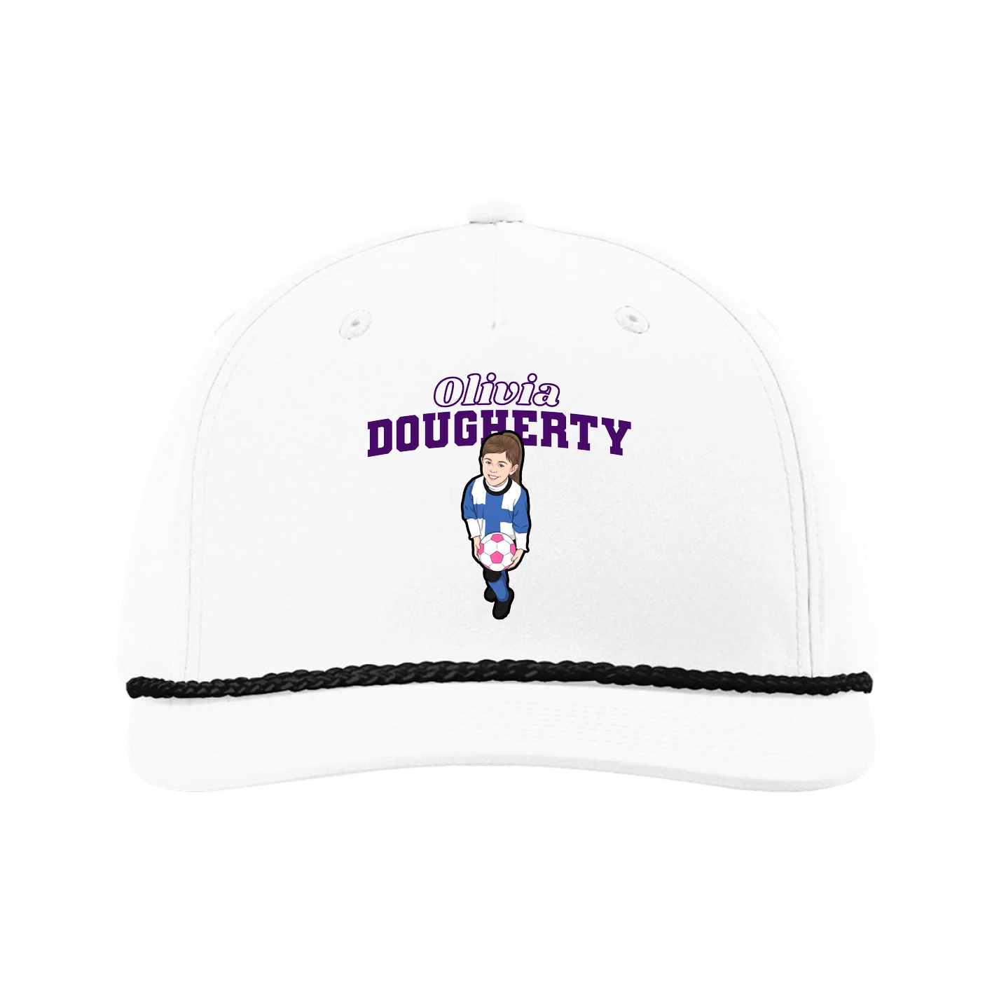Five-Panel Classic Rope Cap — Name Arch in White